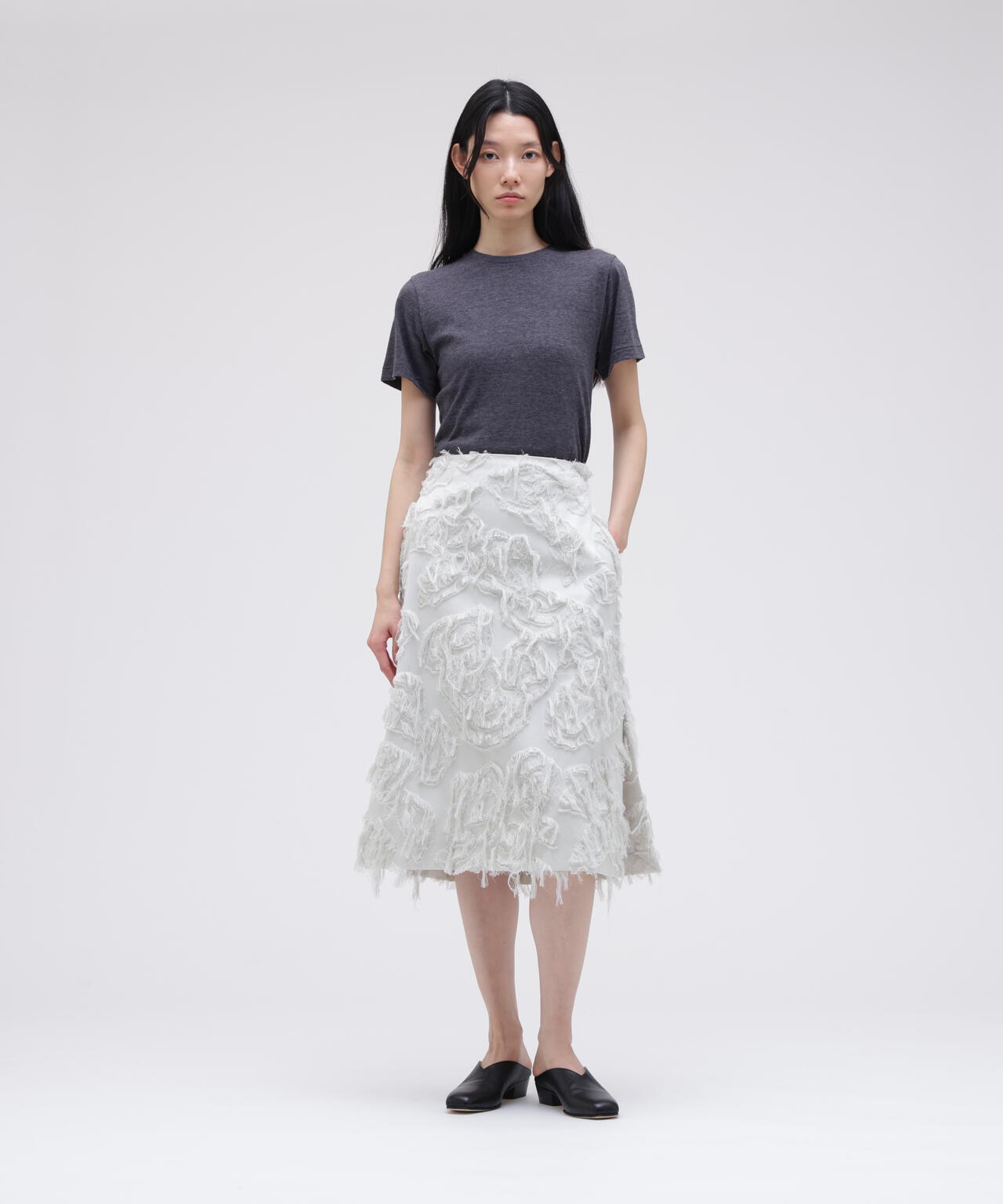 STUDIO NICHOLSON / FRINGE JACQUARD FRINGED SKIRT
