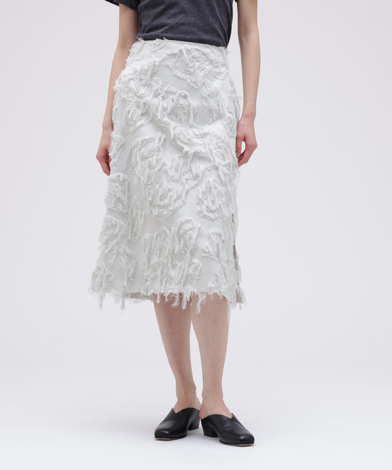 STUDIO NICHOLSON / FRINGE JACQUARD FRINGED SKIRT