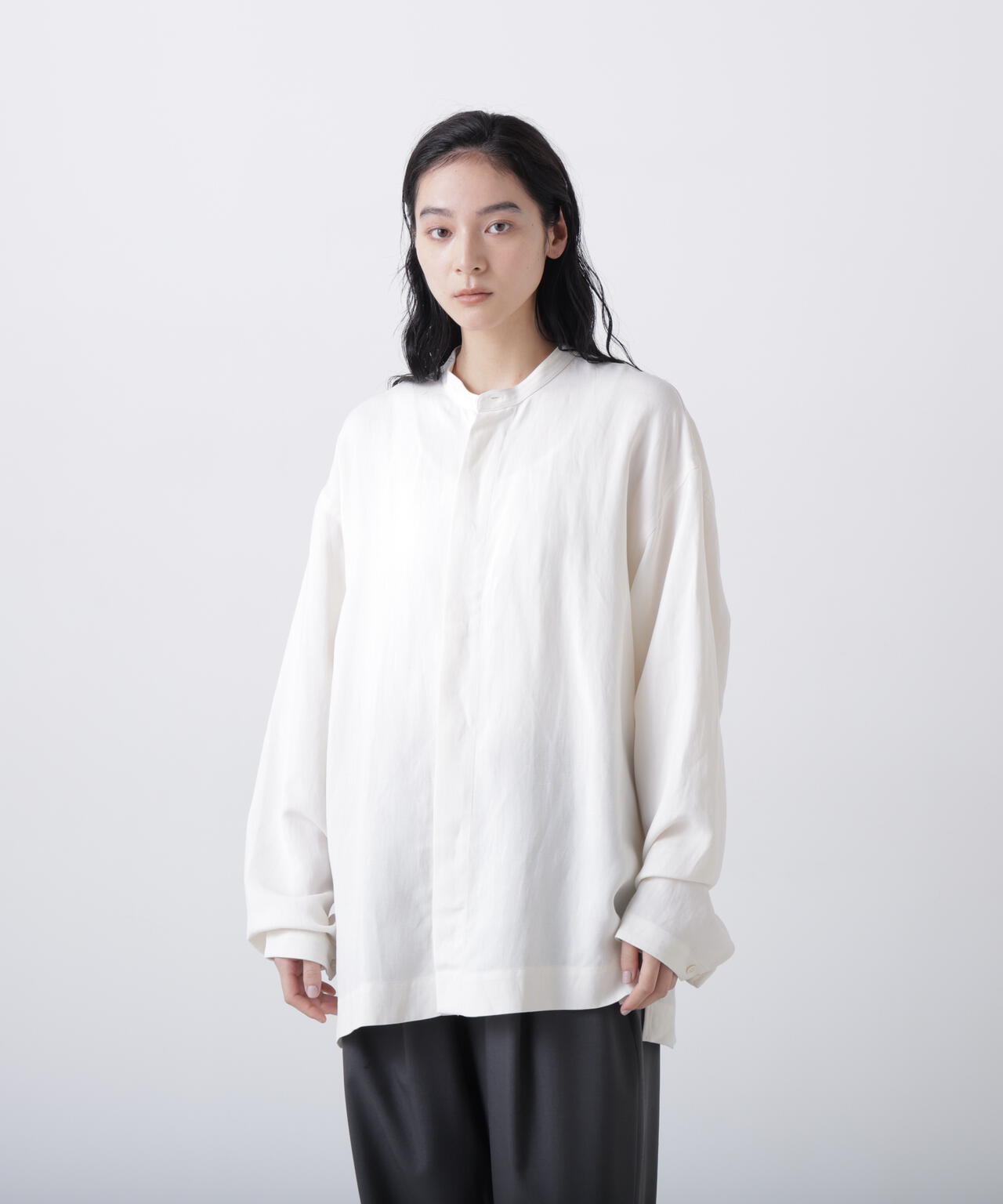 STUDIO NICHOLSON / VINTAGE SOFT LINEN UNISEX GRANDAD COLLAR SHIRT