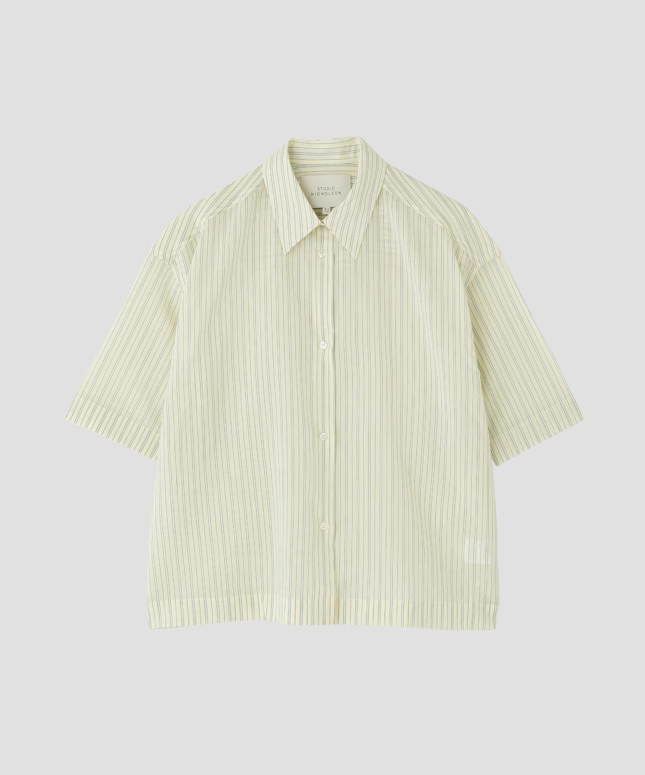 STUDIO NICHOLSON / COTTON SILK STRIPE SHORT SLEEVE SHIRT