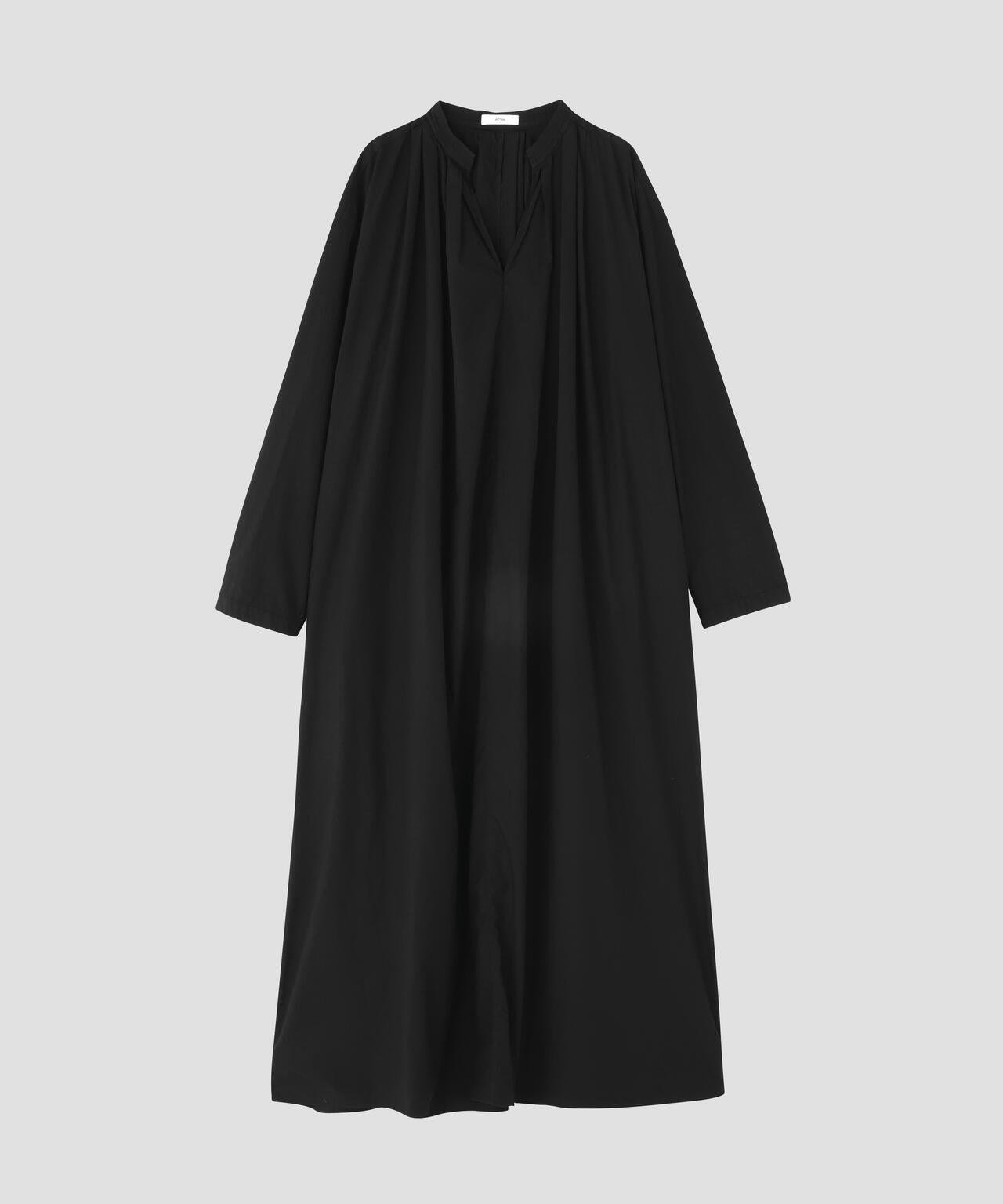 ATON / NATURAL DYED COTTON LAWN TUCKED LONGSLEEVE DRESS