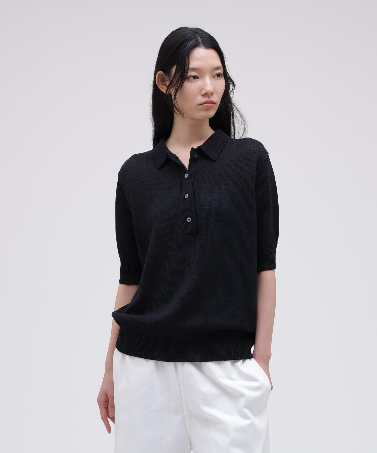 STUDIO NICHOLSON / PAPER YARN KNITTED POLO TOP