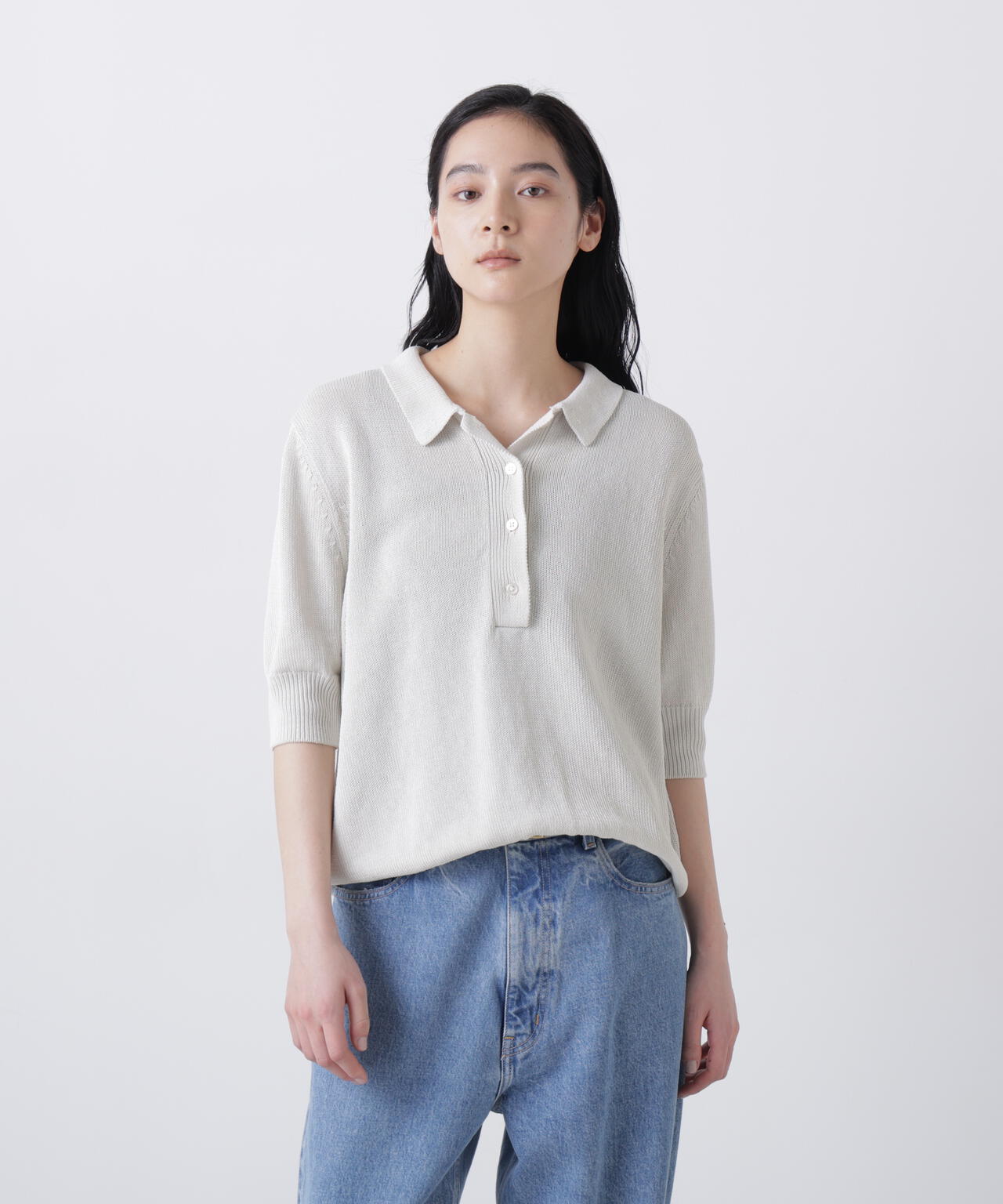 STUDIO NICHOLSON / PAPER YARN KNITTED POLO TOP