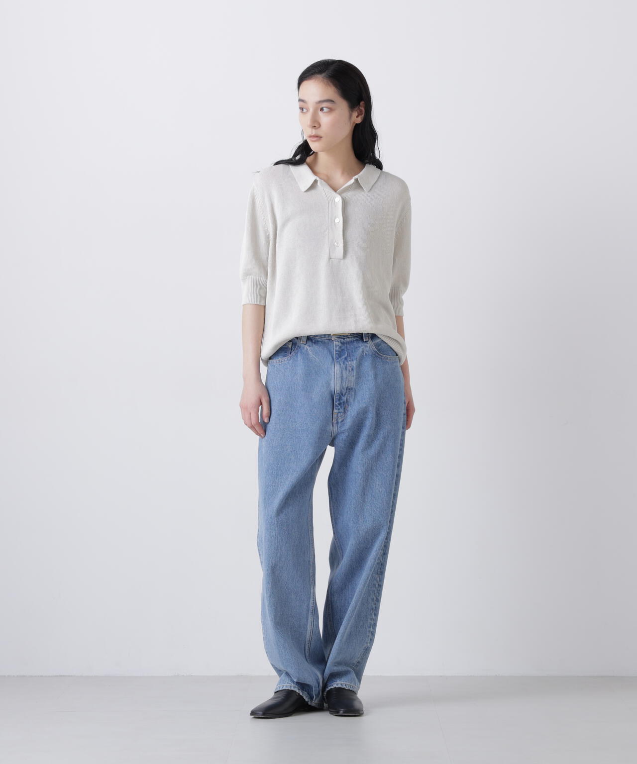 STUDIO NICHOLSON / PAPER YARN KNITTED POLO TOP