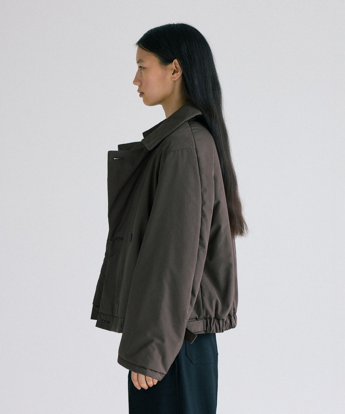 ATON / TWIST NYLON TAFTA SHORT DOUBLE BREASTED COAT
