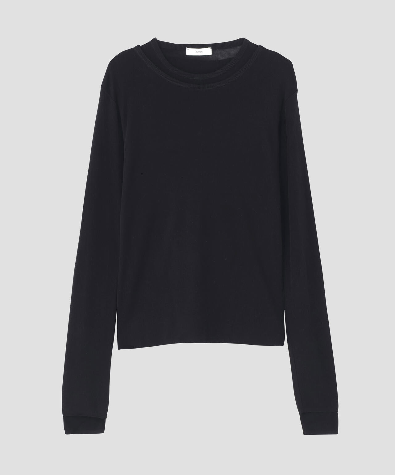 ATON / SILK BLENDED CIRCULAR RIB CREW&CREW LAYERED PULLOVER WOMEN