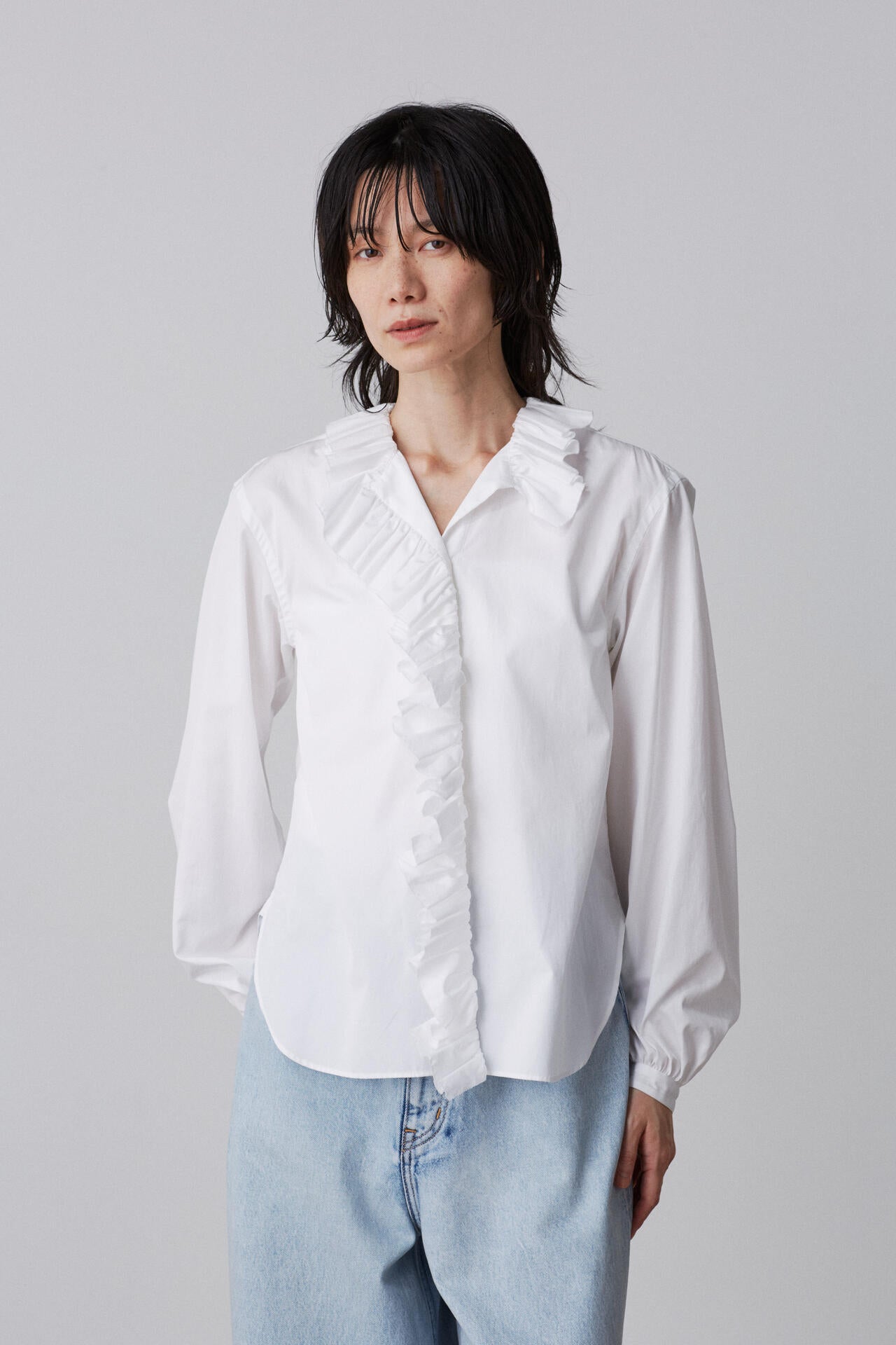 YLEVE / BOURRIENNE COTTON TYPEWRITER RUFFLE BLOUSE