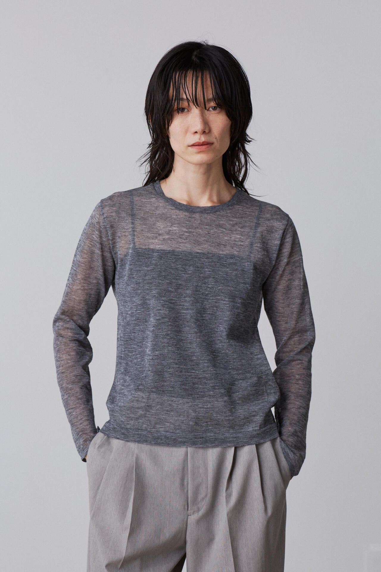 YLEVE / POLYESTER RAMIE SHEER KNIT PULL OVER