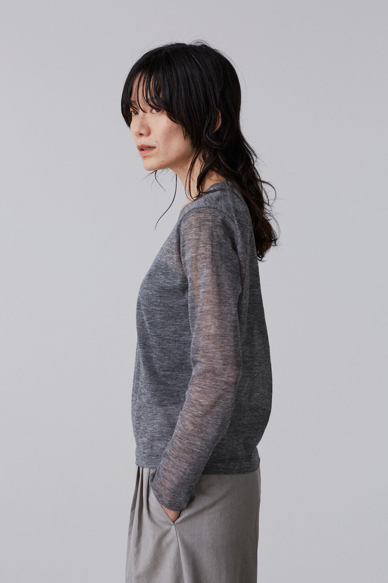 YLEVE / POLYESTER RAMIE SHEER KNIT PULL OVER