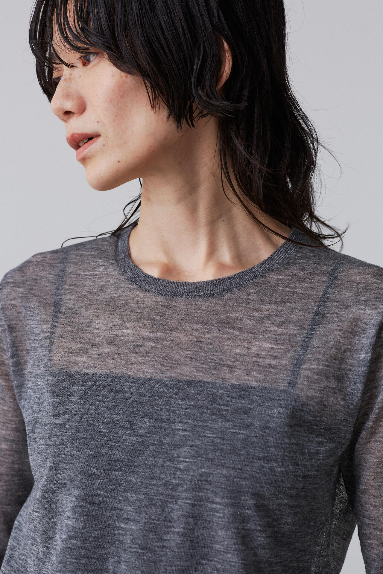 YLEVE / POLYESTER RAMIE SHEER KNIT PULL OVER