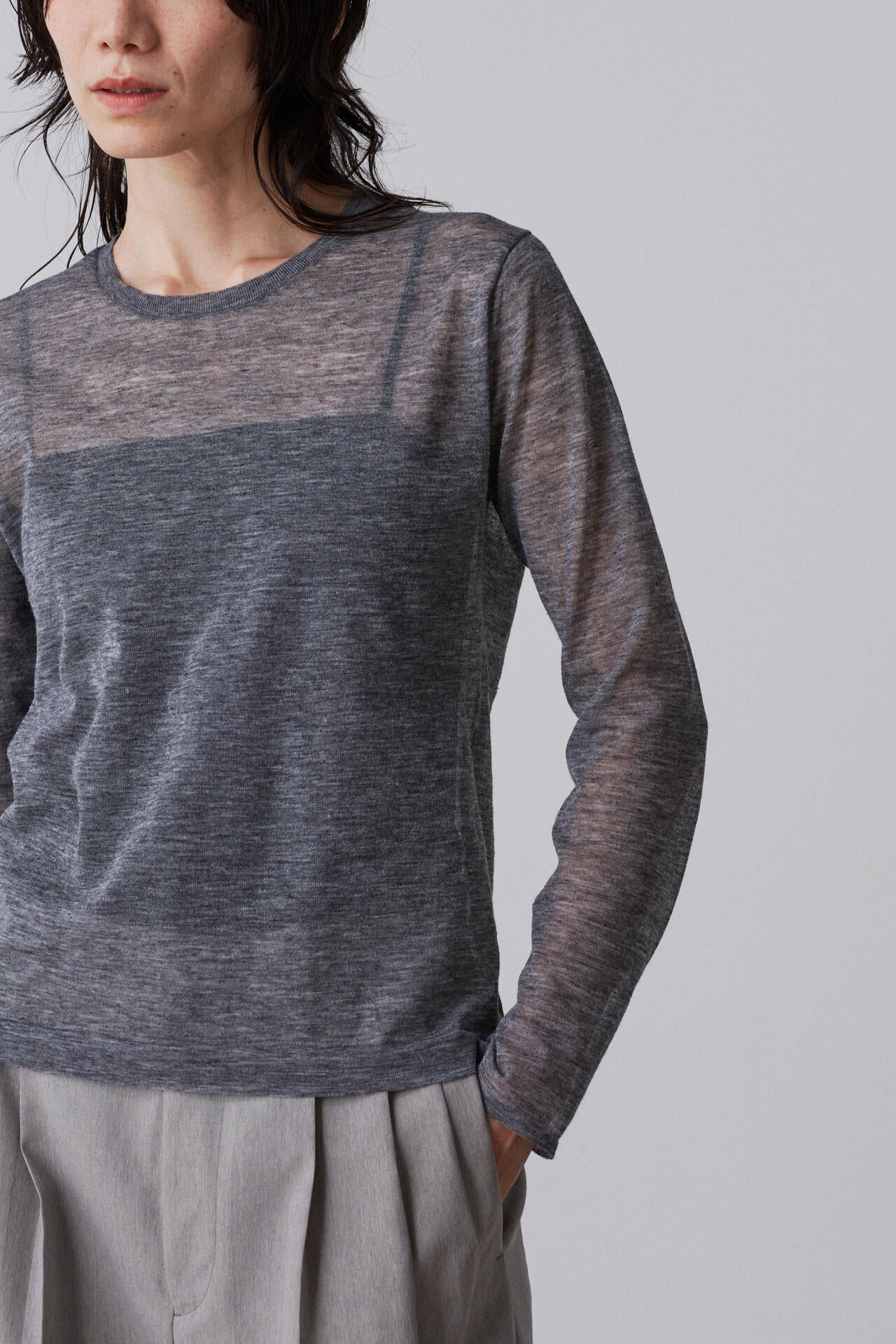 YLEVE / POLYESTER RAMIE SHEER KNIT PULL OVER