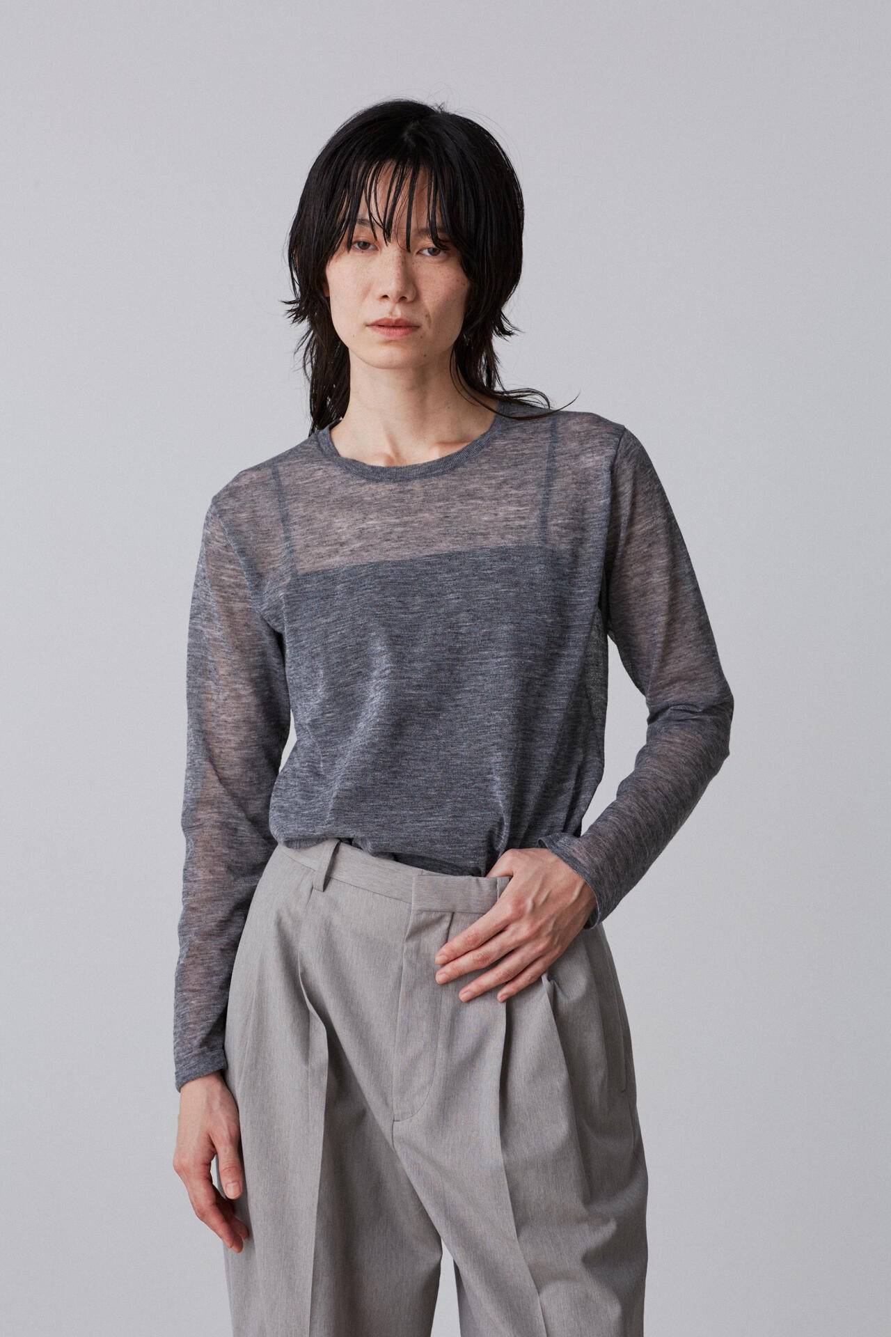 YLEVE / POLYESTER RAMIE SHEER KNIT PULL OVER