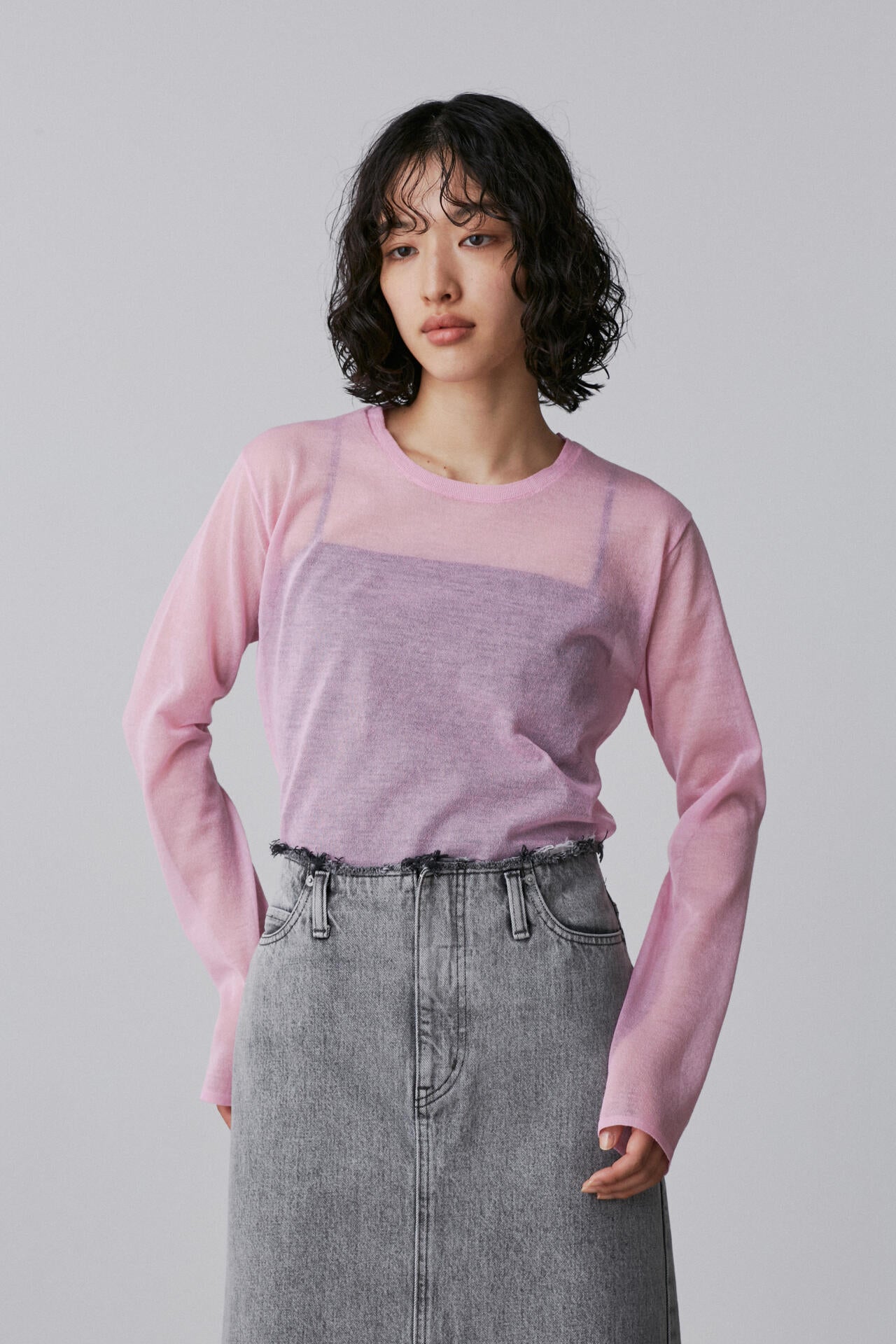 YLEVE / POLYESTER RAMIE SHEER KNIT PULL OVER