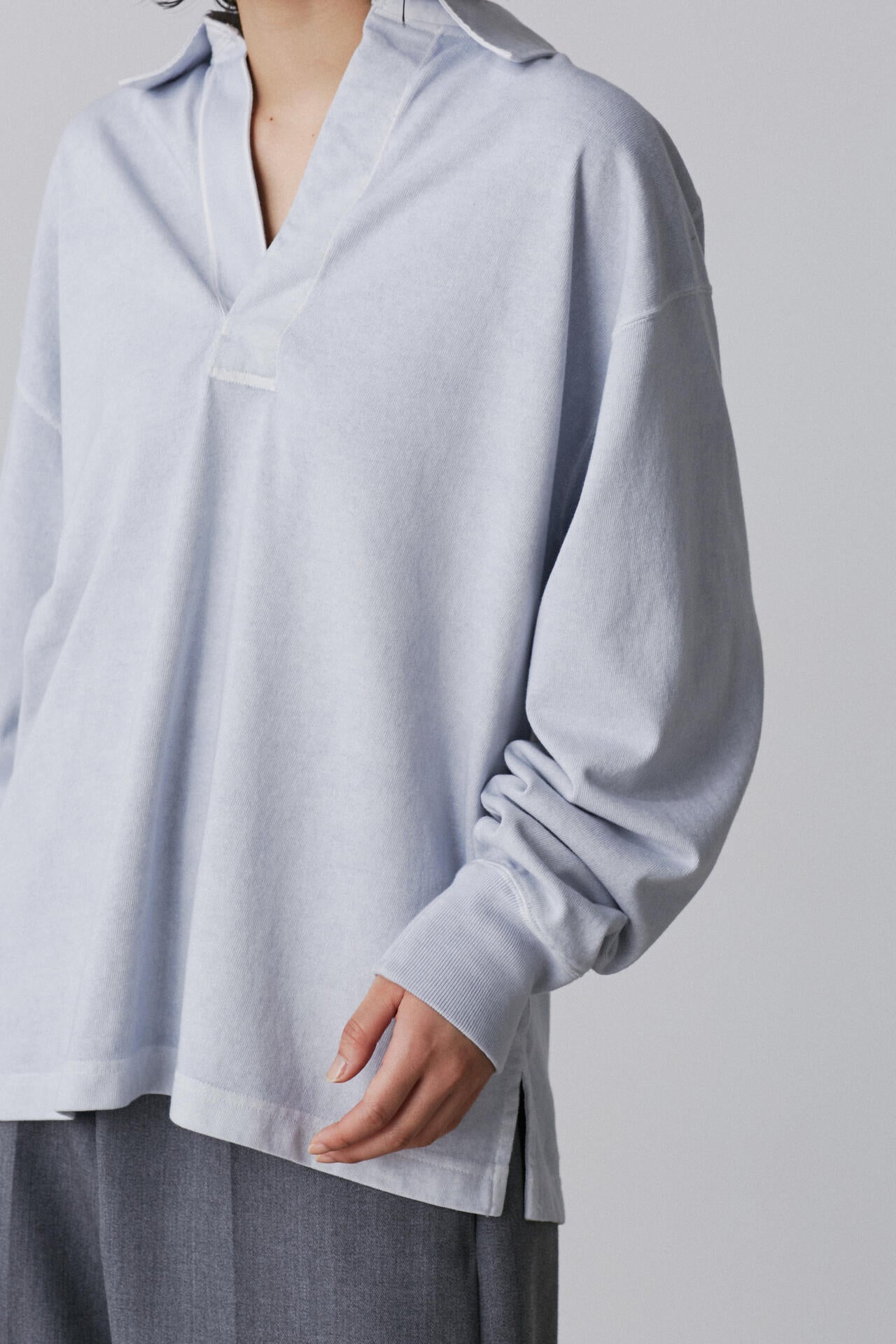 YLEVE / OPEN END COTTON PIGMENT DYE SKIPPER PULL OVER