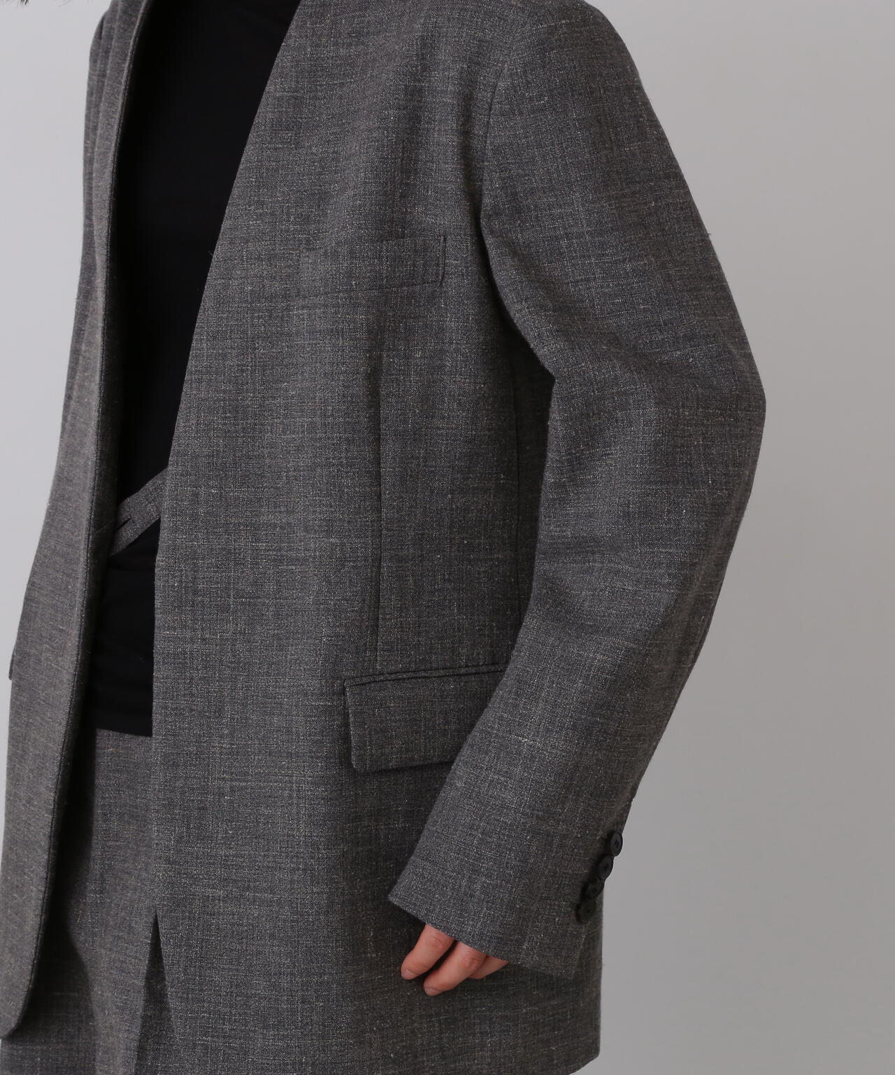 YLEVE / WOOL LINEN COLLARLESS JACKET