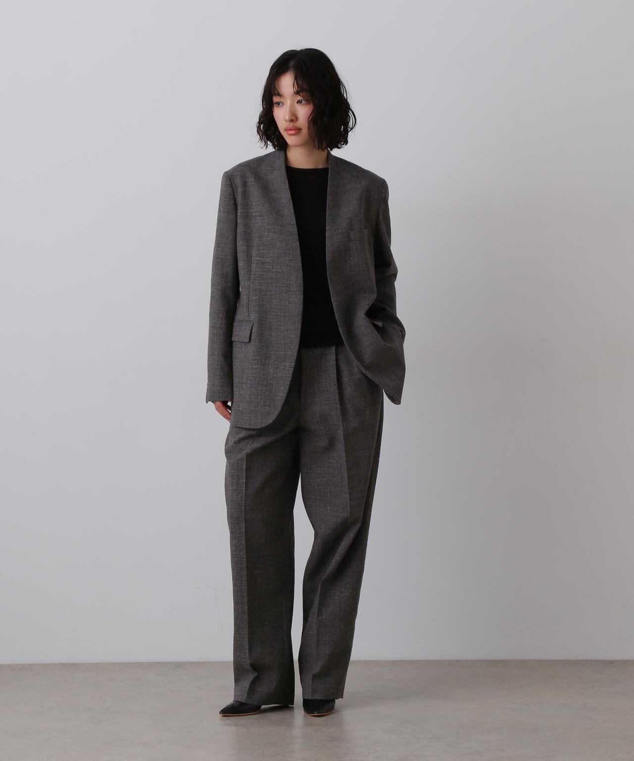 YLEVE / WOOL LINEN COLLARLESS JACKET