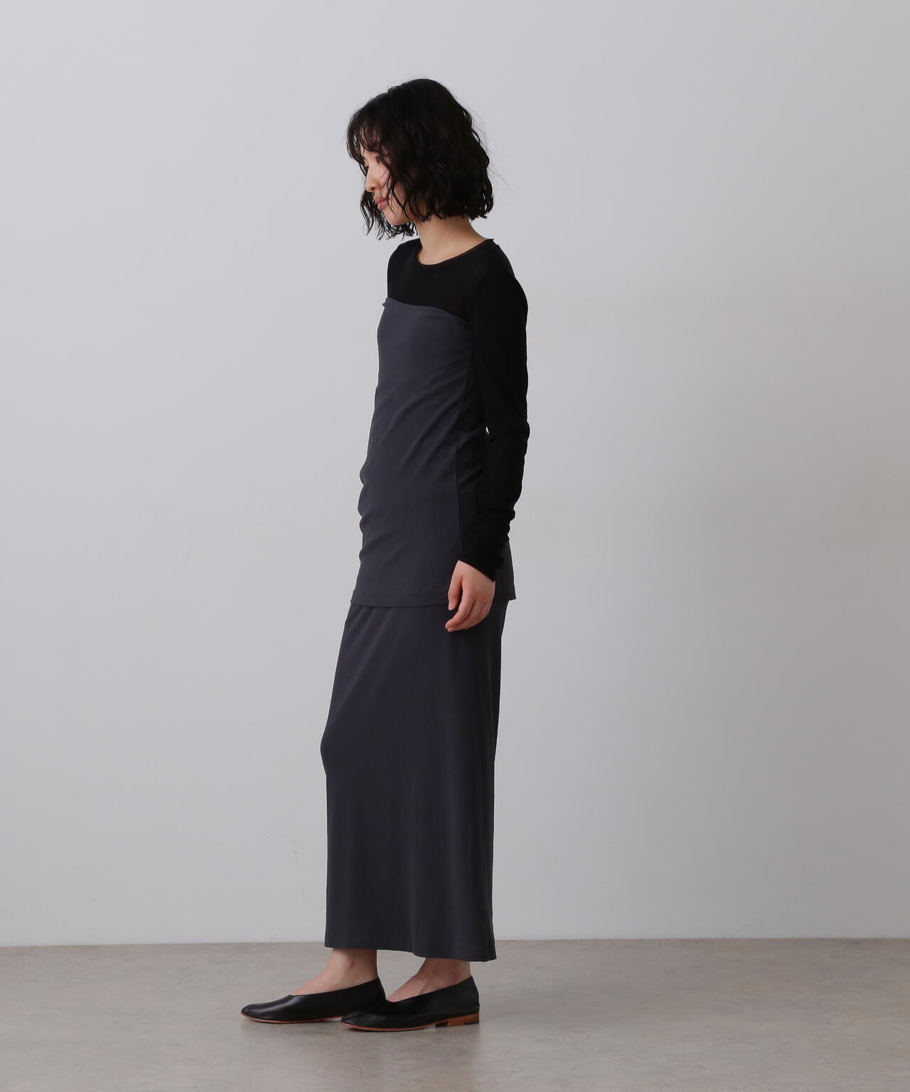 YLÈVE / 80/2 HIGH-TWISTED GAUZE BARE JERSEY ONE PIECE SKIRT