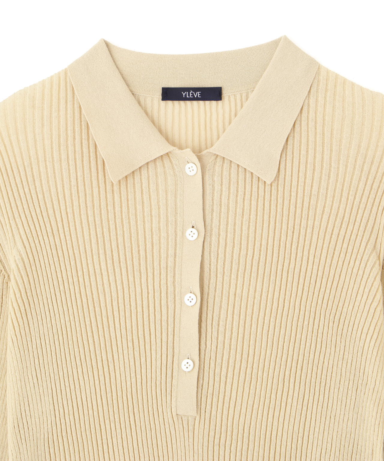 YLÈVE / SHEER RIB KNIT LONG SLEEVE POLO