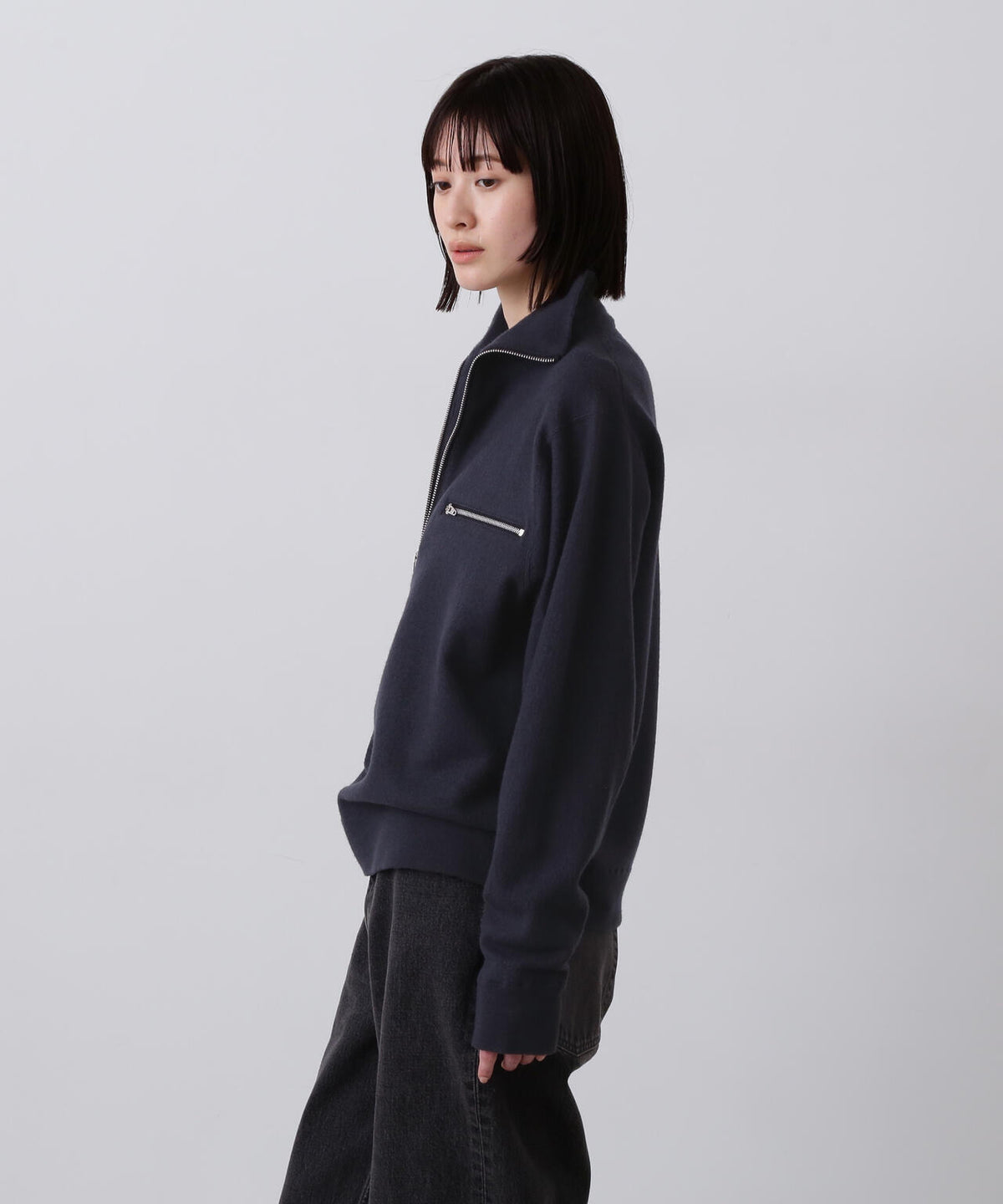 YLEVE / ULTRAFINE MERINO MILLED WOOL KNIT HALF ZIP PULL OVER