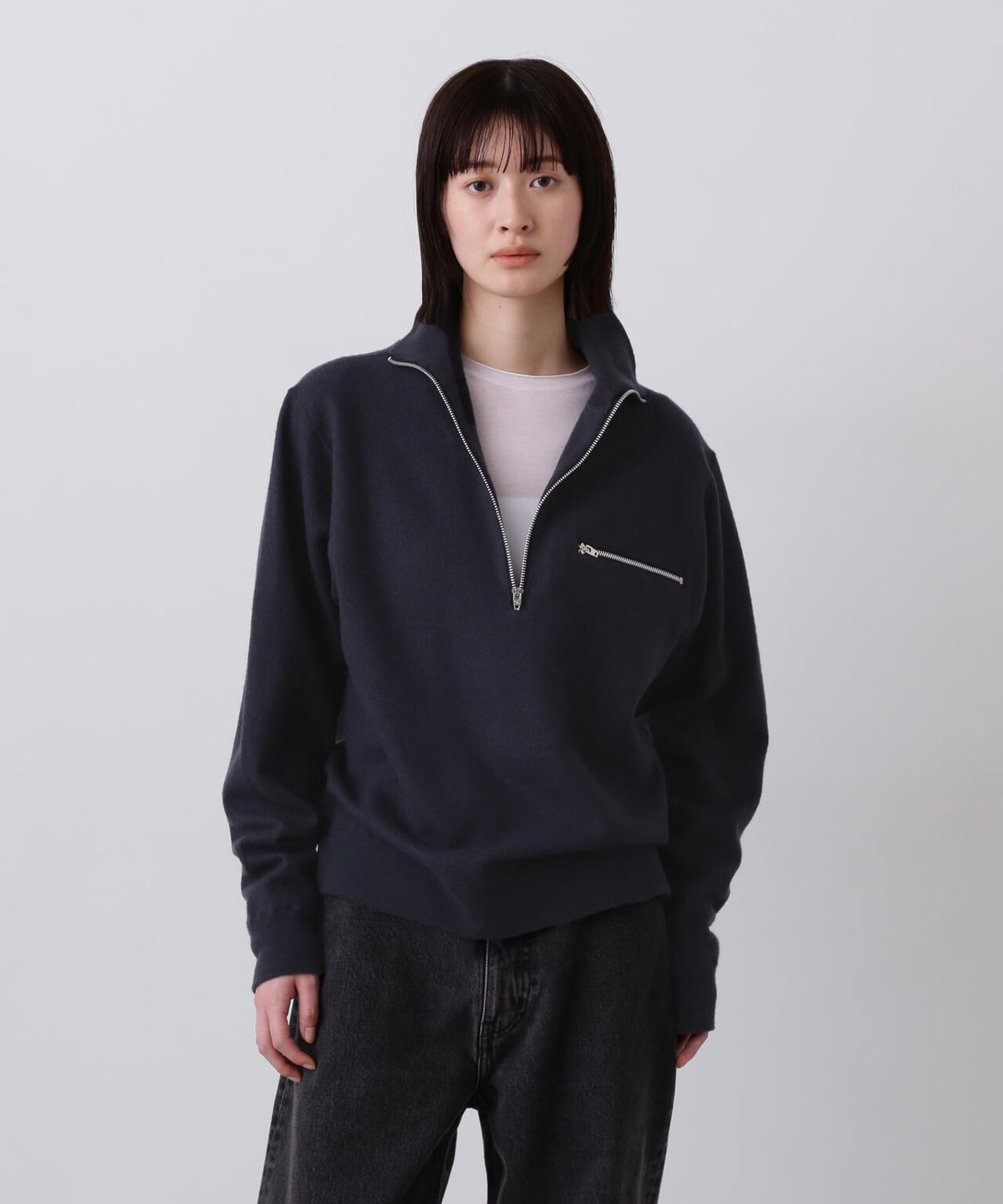 YLEVE / ULTRAFINE MERINO MILLED WOOL KNIT HALF ZIP PULL OVER
