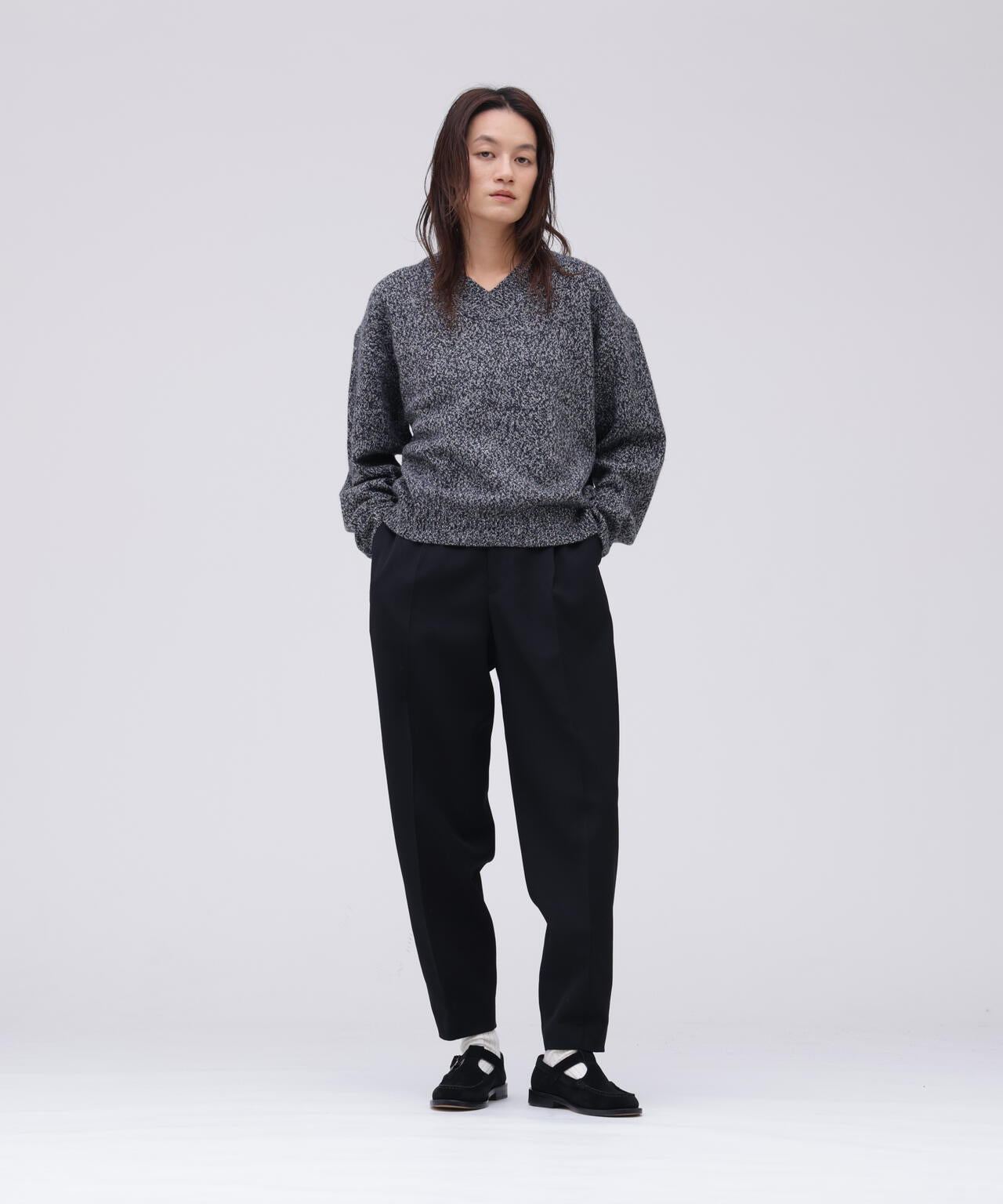 YLEVE / WOOL CASHMERE MELANGE KNIT V NECK PULL OVER