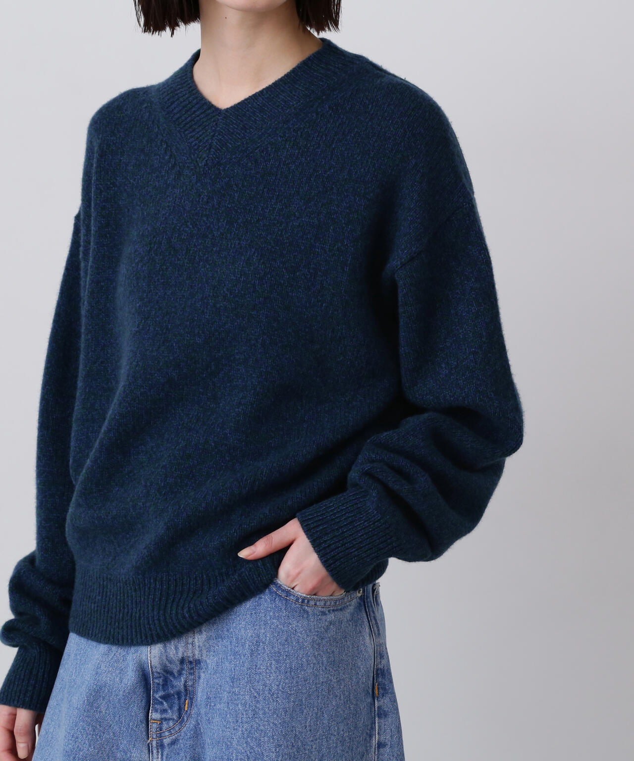 YLÈVE / WOOL CASHMERE MELANGE KNIT V NECK PULL OVER
