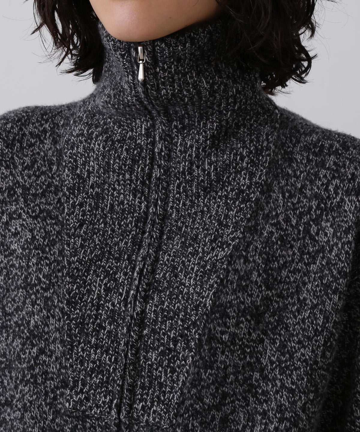 YLEVE / WOOL CASHMERE MELANGE KNIT FULL ZIP PULL OVER
