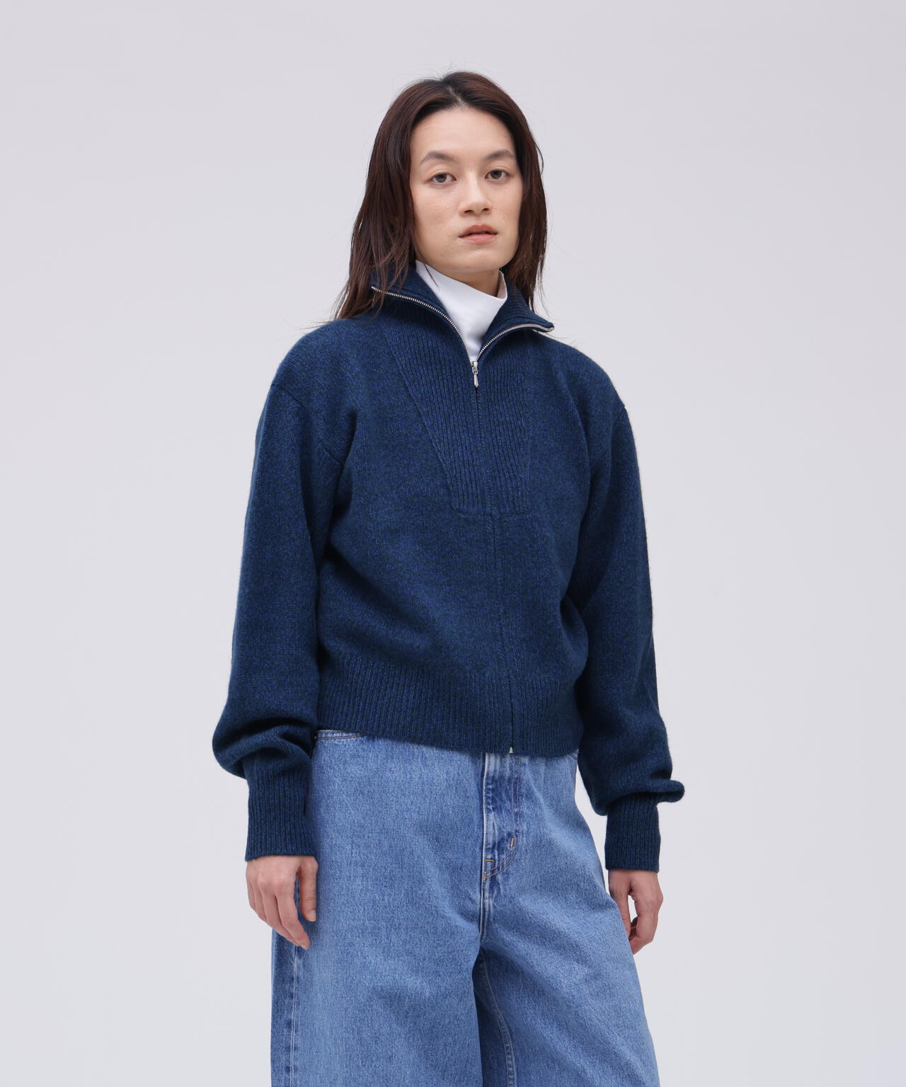 YLEVE / WOOL CASHMERE MELANGE KNIT FULL ZIP PULL OVER