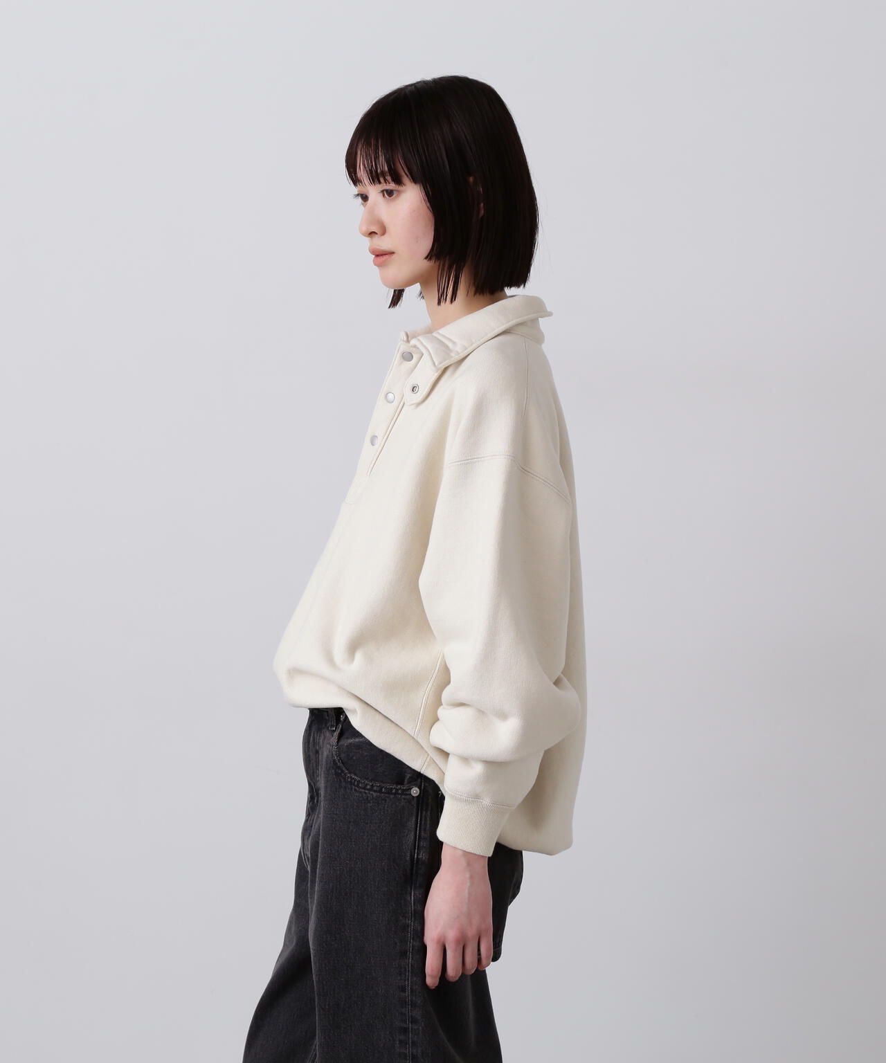 YLÈVE / HEAVY WEIGHT FLEECE BLEACH SNAP PULLOVER