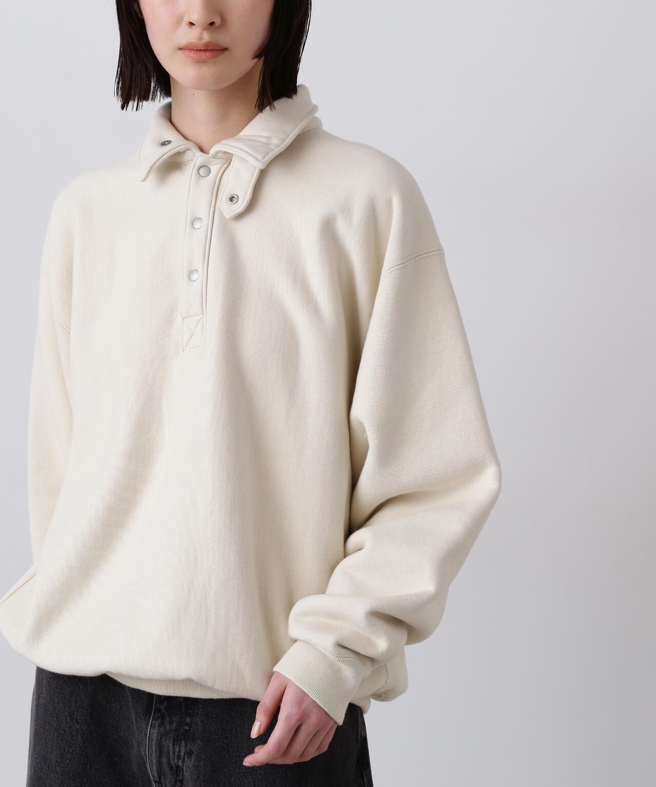 YLÈVE / HEAVY WEIGHT FLEECE BLEACH SNAP PULLOVER