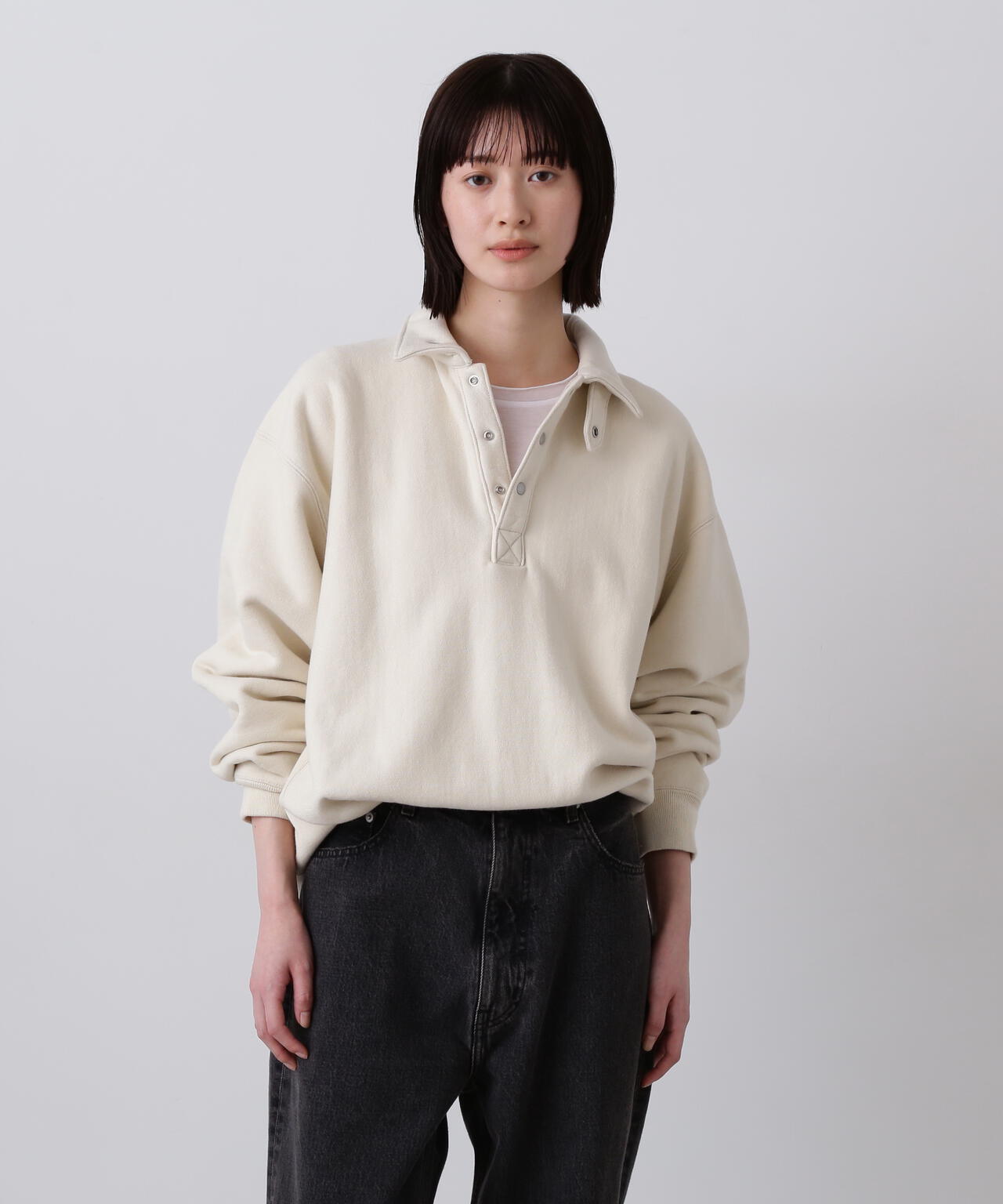 YLÈVE / HEAVY WEIGHT FLEECE BLEACH SNAP PULLOVER