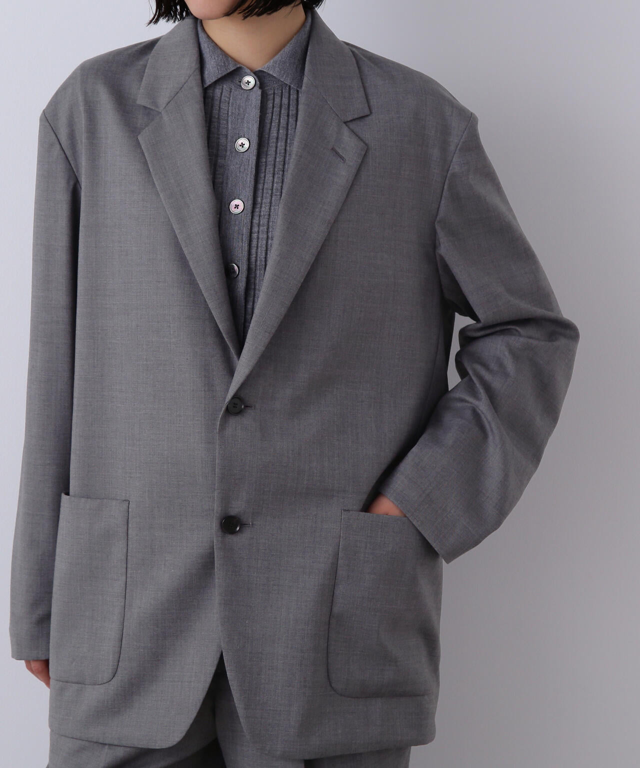 YLEVE / SUPER120'S CHAMBRAY WOOL JACKET