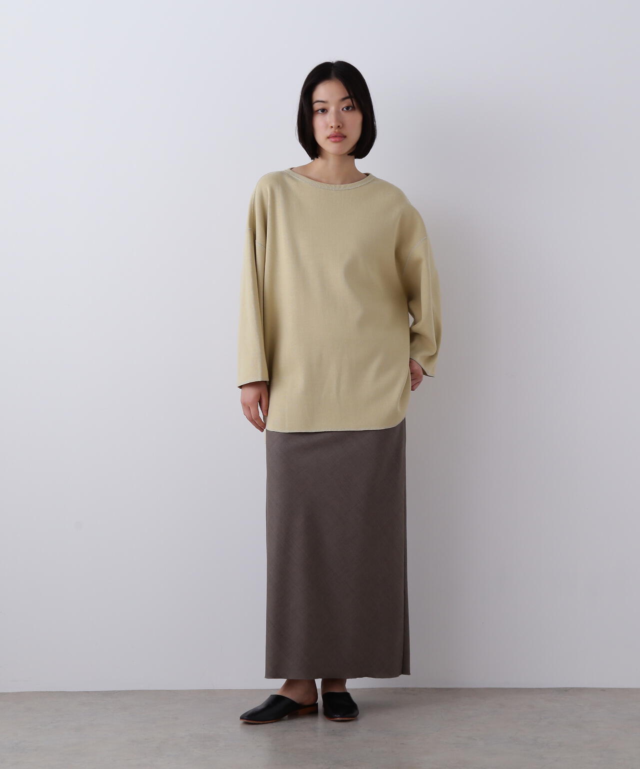 YLEVE / SUPER120'S CHAMBRAY WOOL BIAS SKIRT