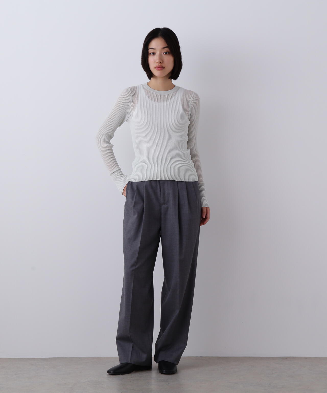 YLEVE / SUPER120'S CHAMBRAY WOOL 3TACK TROUSERS