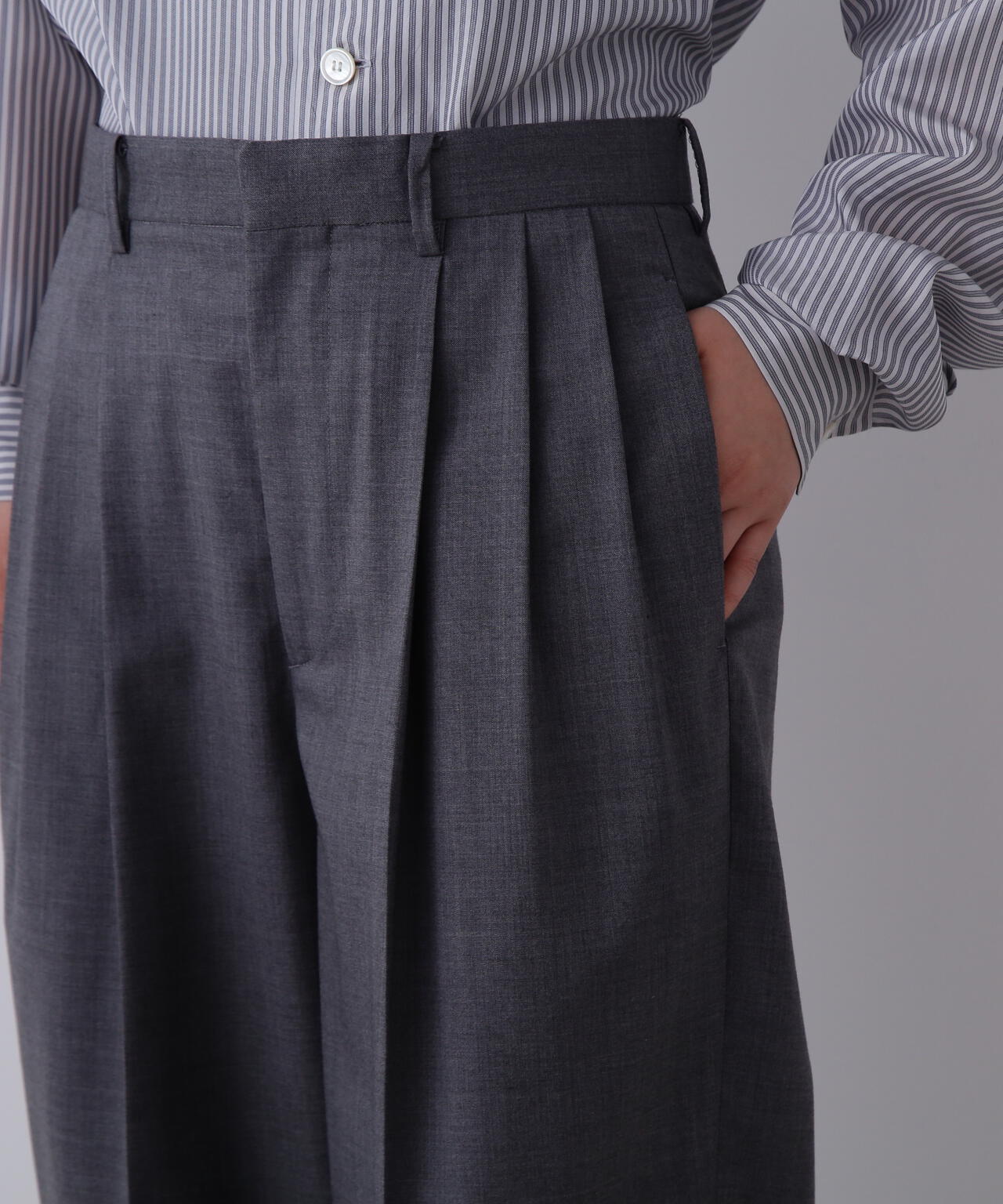 YLEVE / SUPER120'S CHAMBRAY WOOL 3TACK TROUSERS