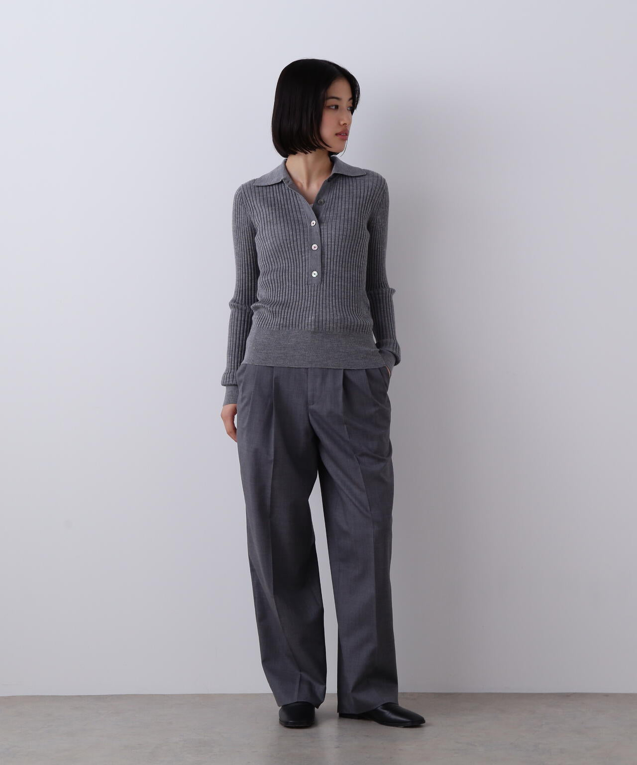 YLEVE / SUPER120'S CHAMBRAY WOOL 3TACK TROUSERS