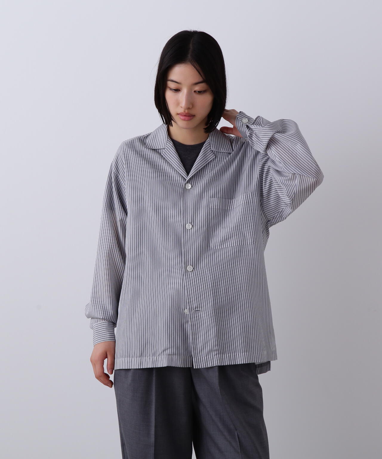 YLEVE / ACETATE CUPRA STRIPE PAJAMA SHIRT