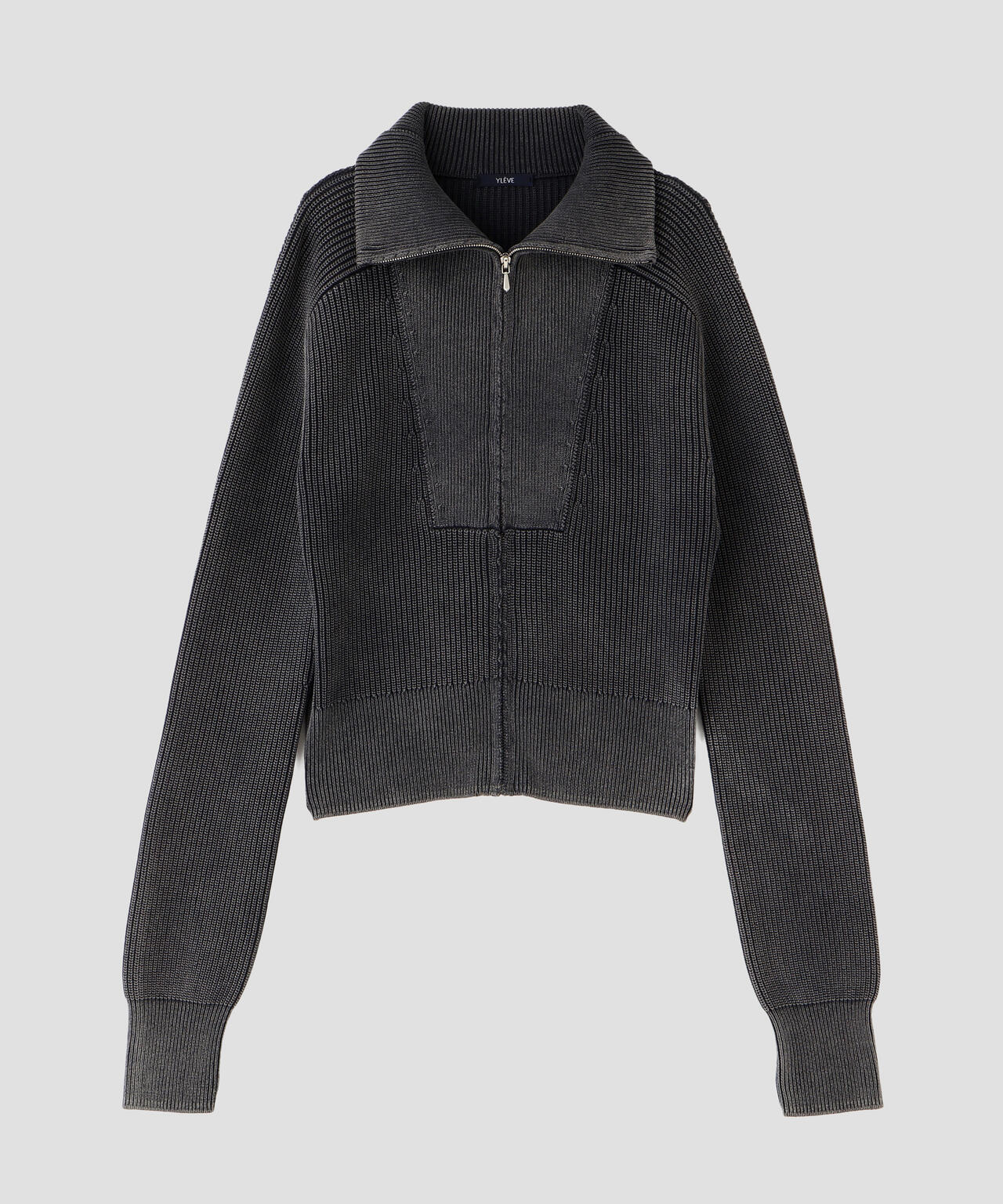 YLÈVE / FADED STONEWASH KNIT ZIP PULLOVER