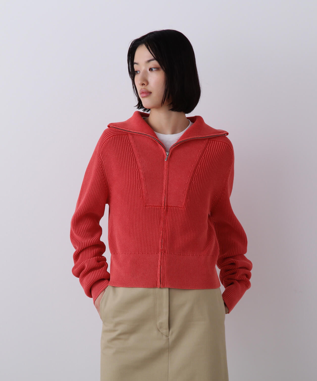 YLEVE / FADED STONEWASH KNIT ZIP PULLOVER