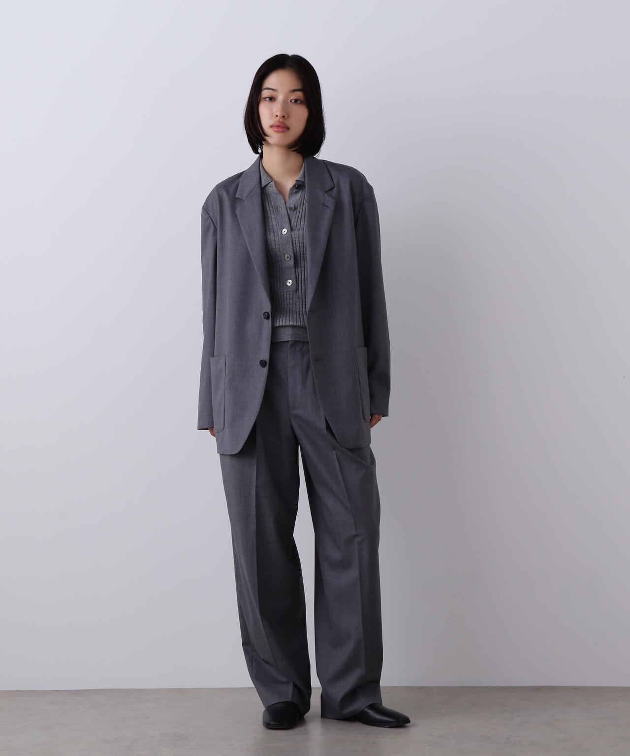 YLEVE / WOOL SILK CASHMERE RIB KNIT POLO