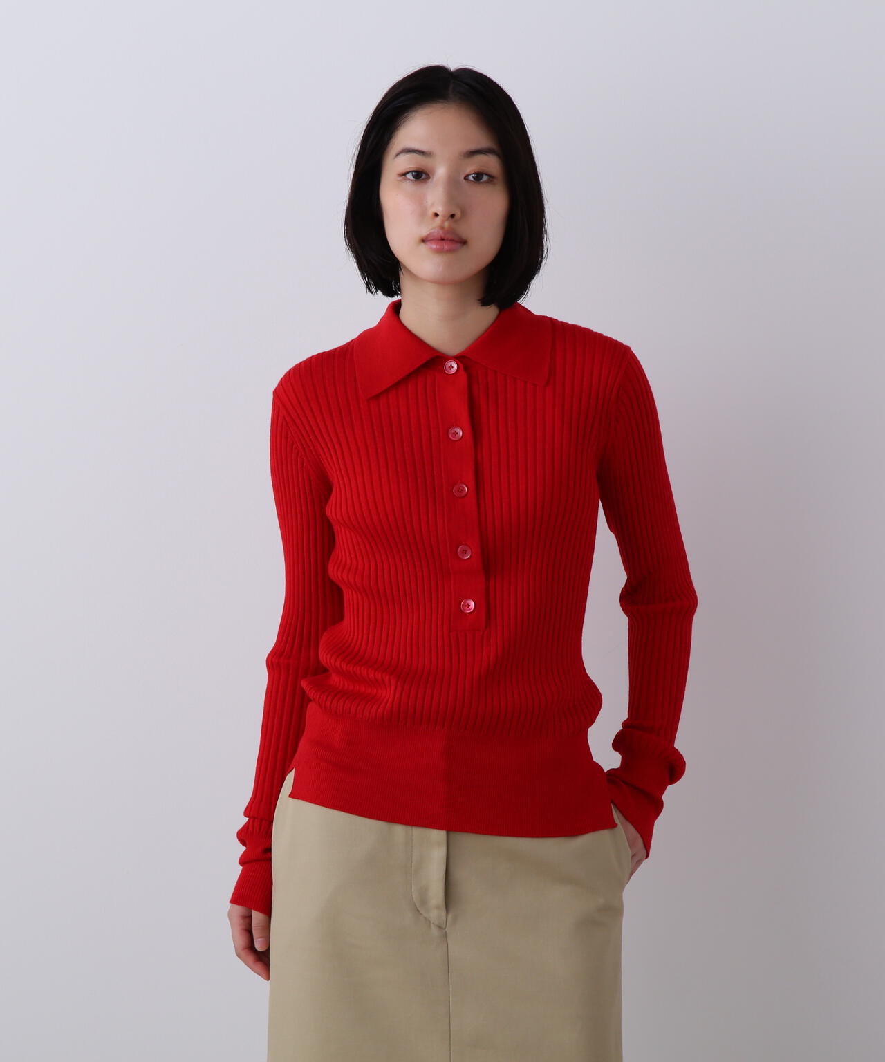 YLEVE / WOOL SILK CASHMERE RIB KNIT POLO