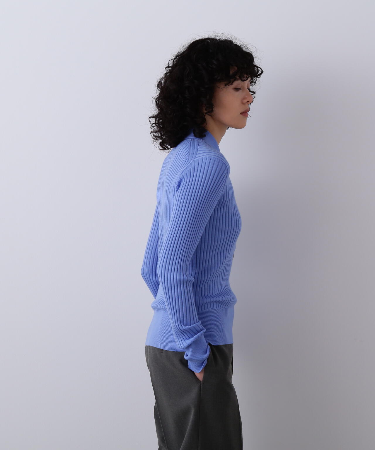 YLÈVE / WOOL SILK CASHMERE RIB KNIT POLO