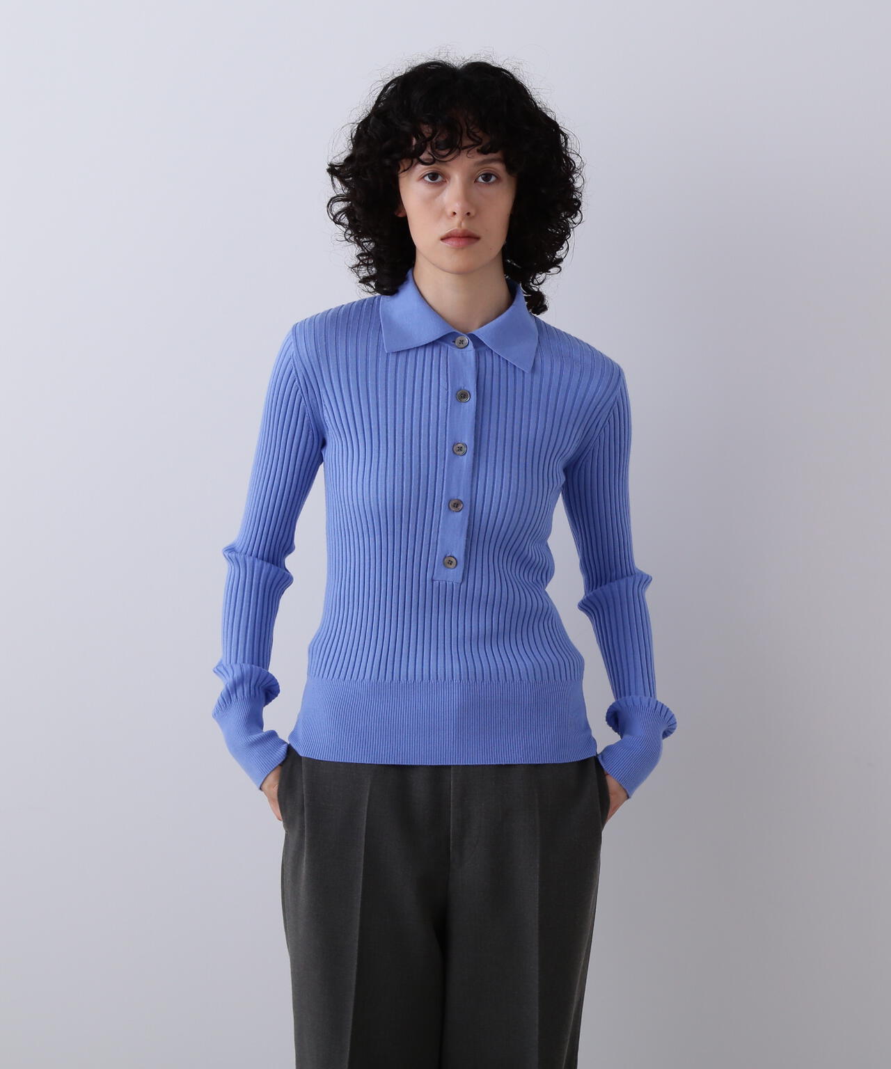 YLEVE / WOOL SILK CASHMERE RIB KNIT POLO