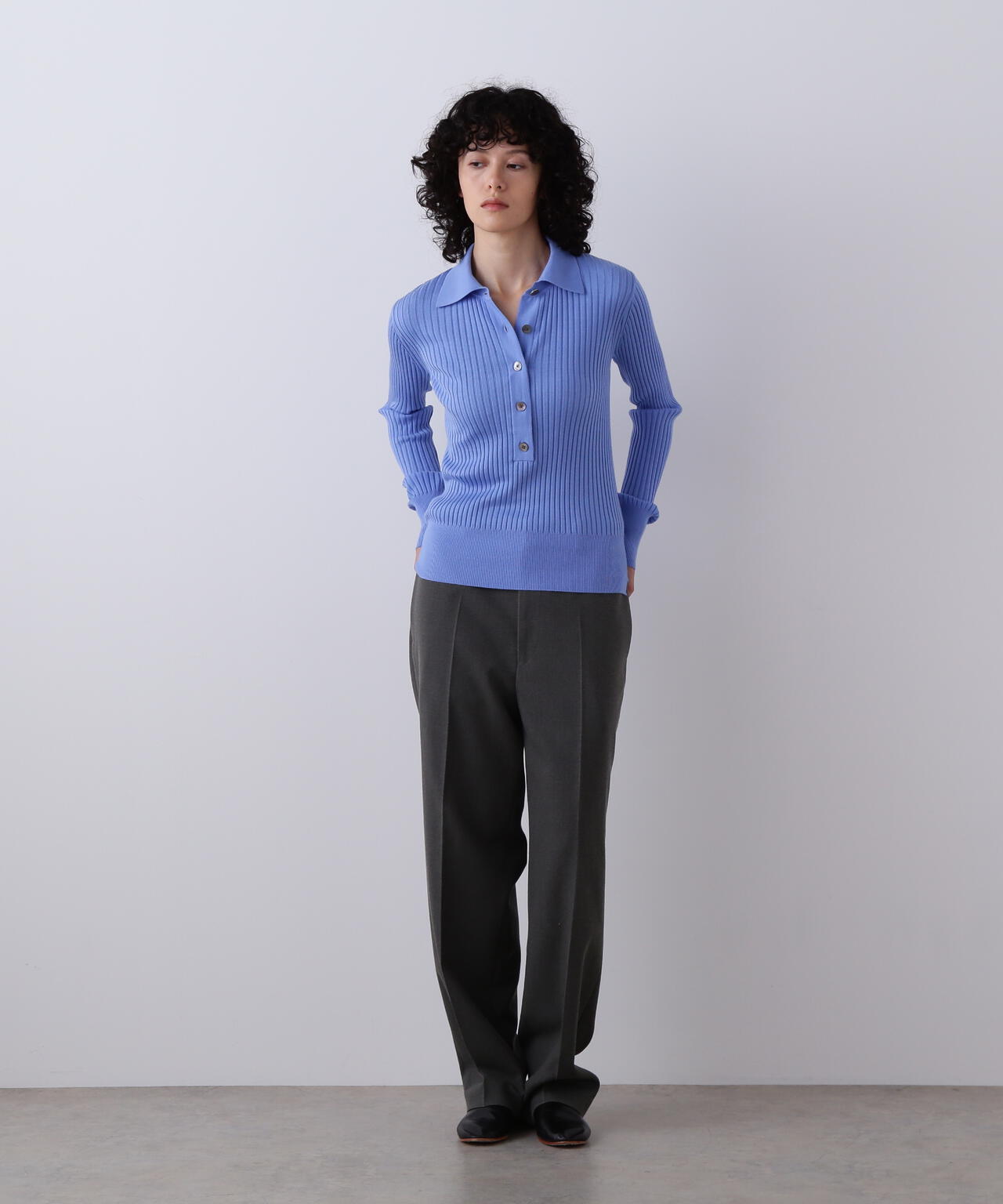 YLEVE / WOOL SILK CASHMERE RIB KNIT POLO