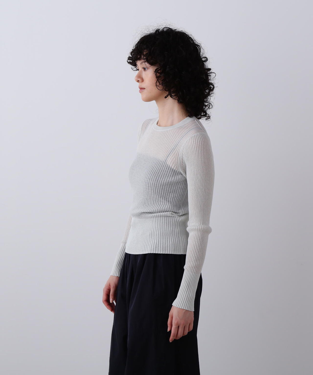 YLEVE / SHEER RIB KNIT LONG SLEEVE PULLOVER
