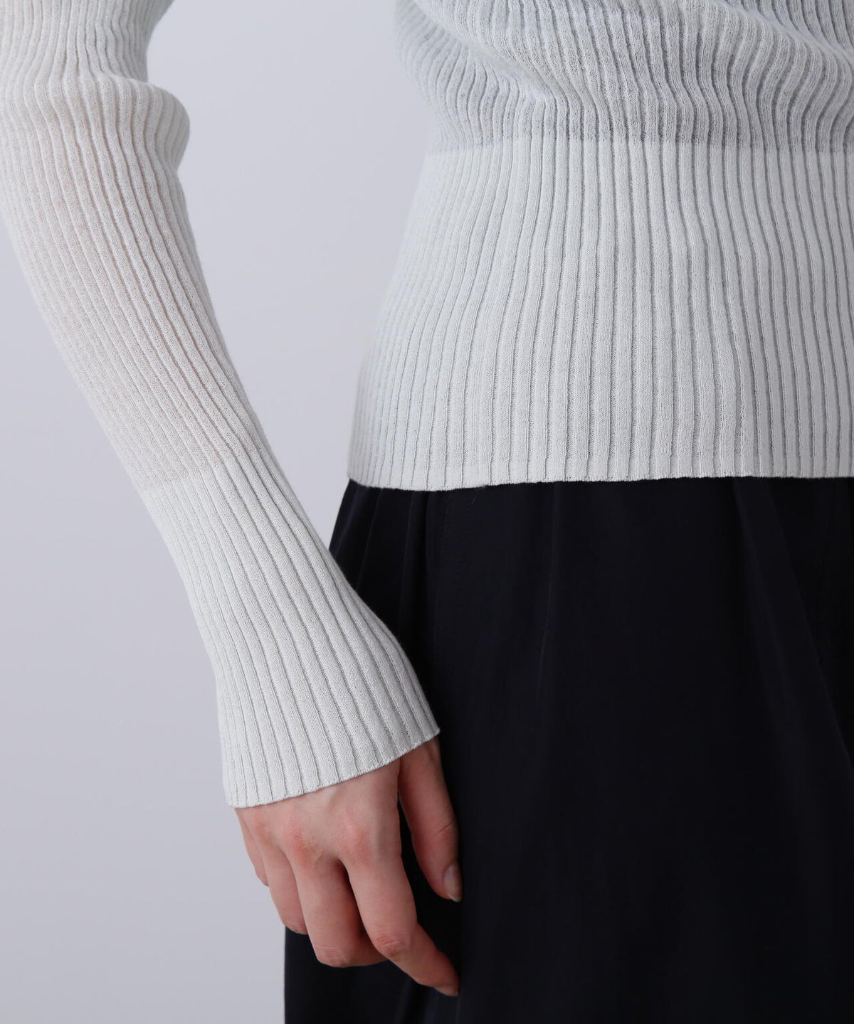YLEVE / SHEER RIB KNIT LONG SLEEVE PULLOVER