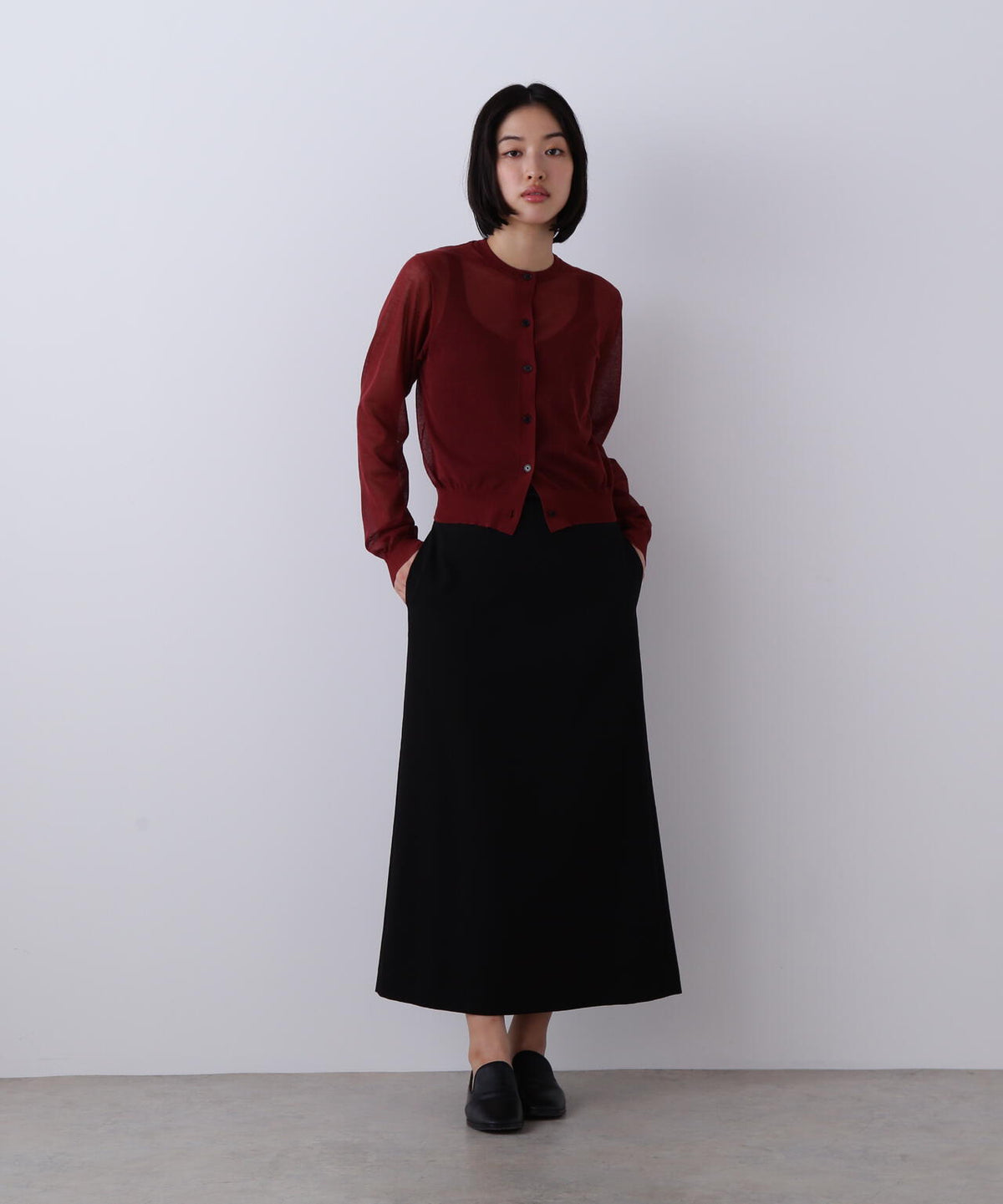 YLEVE / SHEER RIB KNIT CARDIGAN