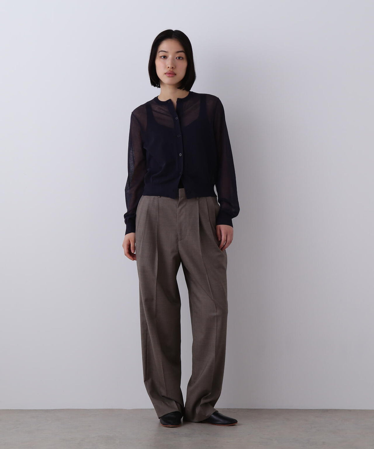 YLEVE / SHEER RIB KNIT CARDIGAN