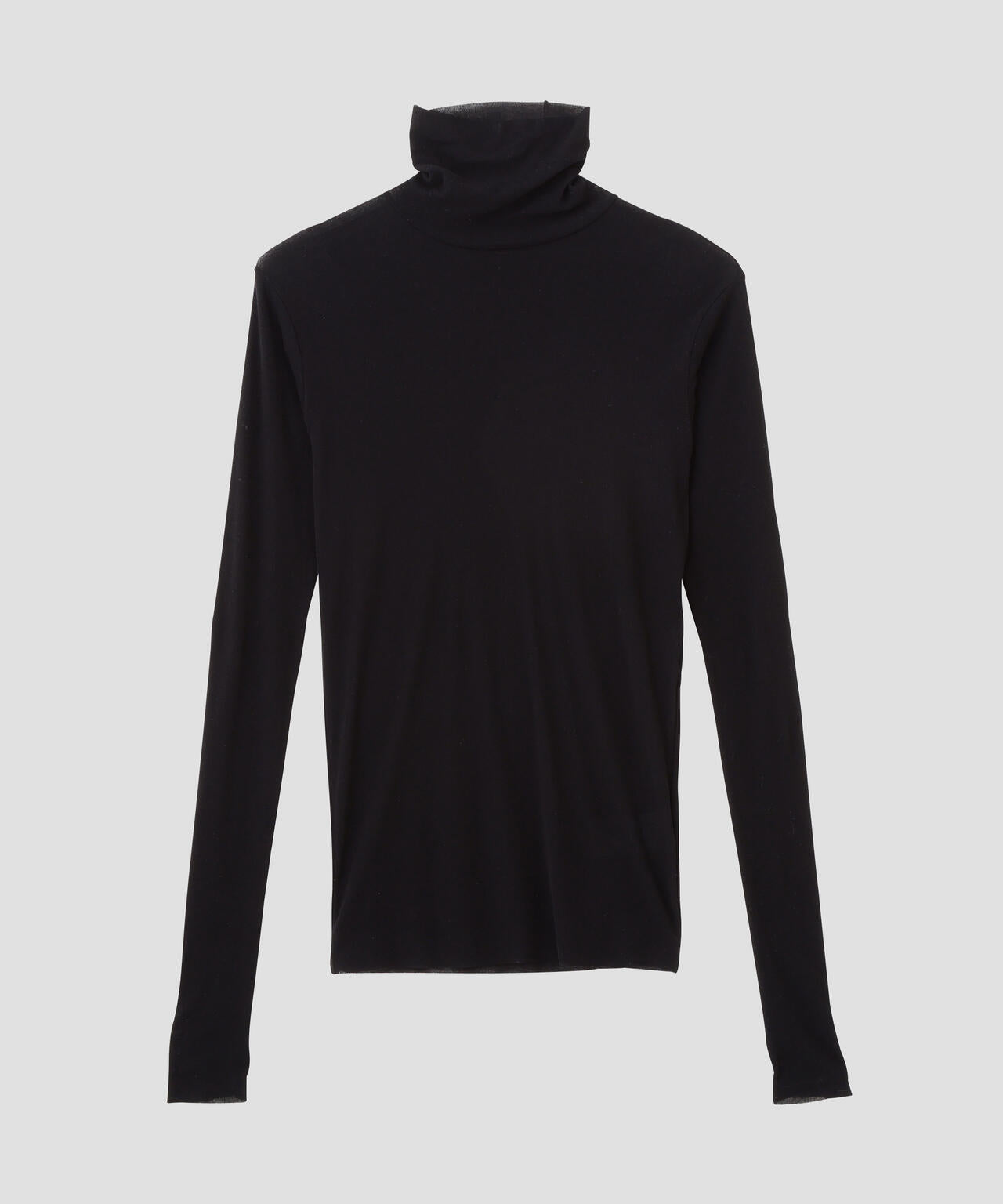 YLEVE / SHEER HIGH-TWIST RIB JERSEY TURTLENECK PULLOVER
