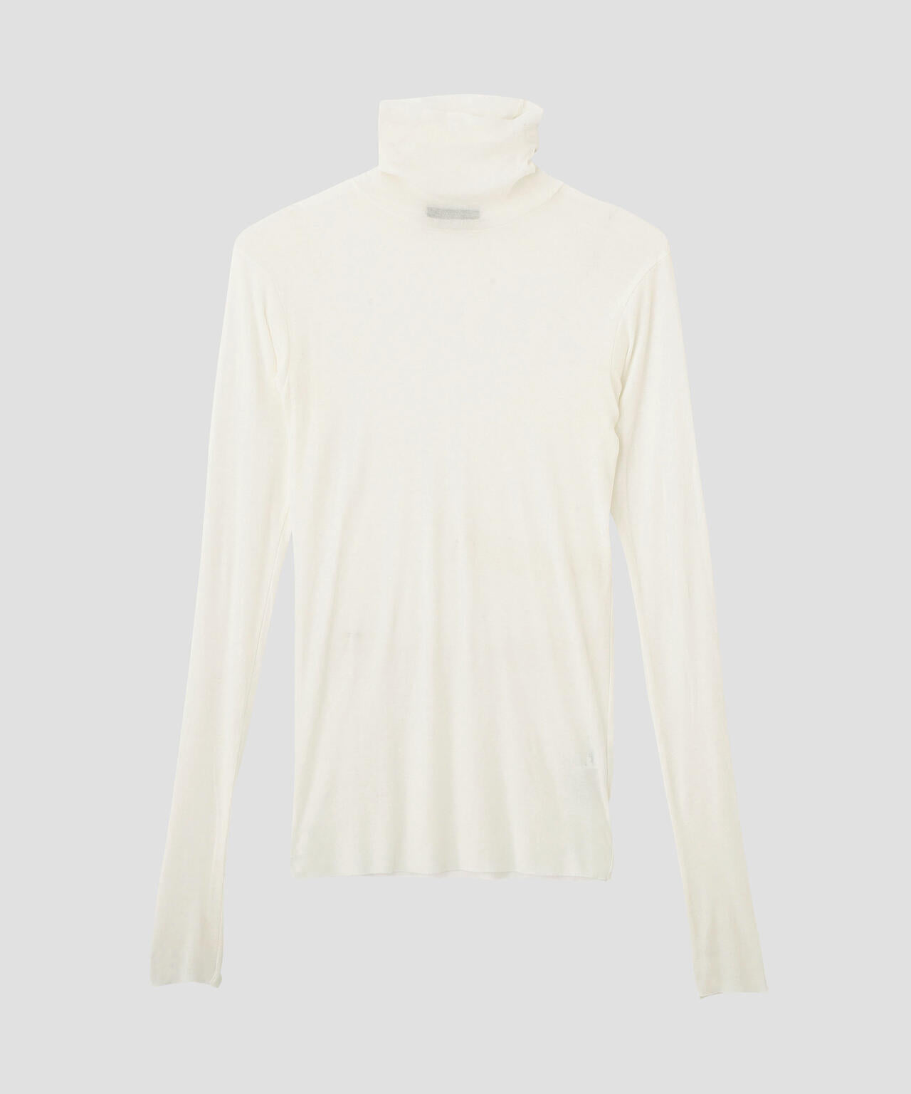 YLEVE / SHEER HIGH-TWIST RIB JERSEY TURTLENECK PULLOVER